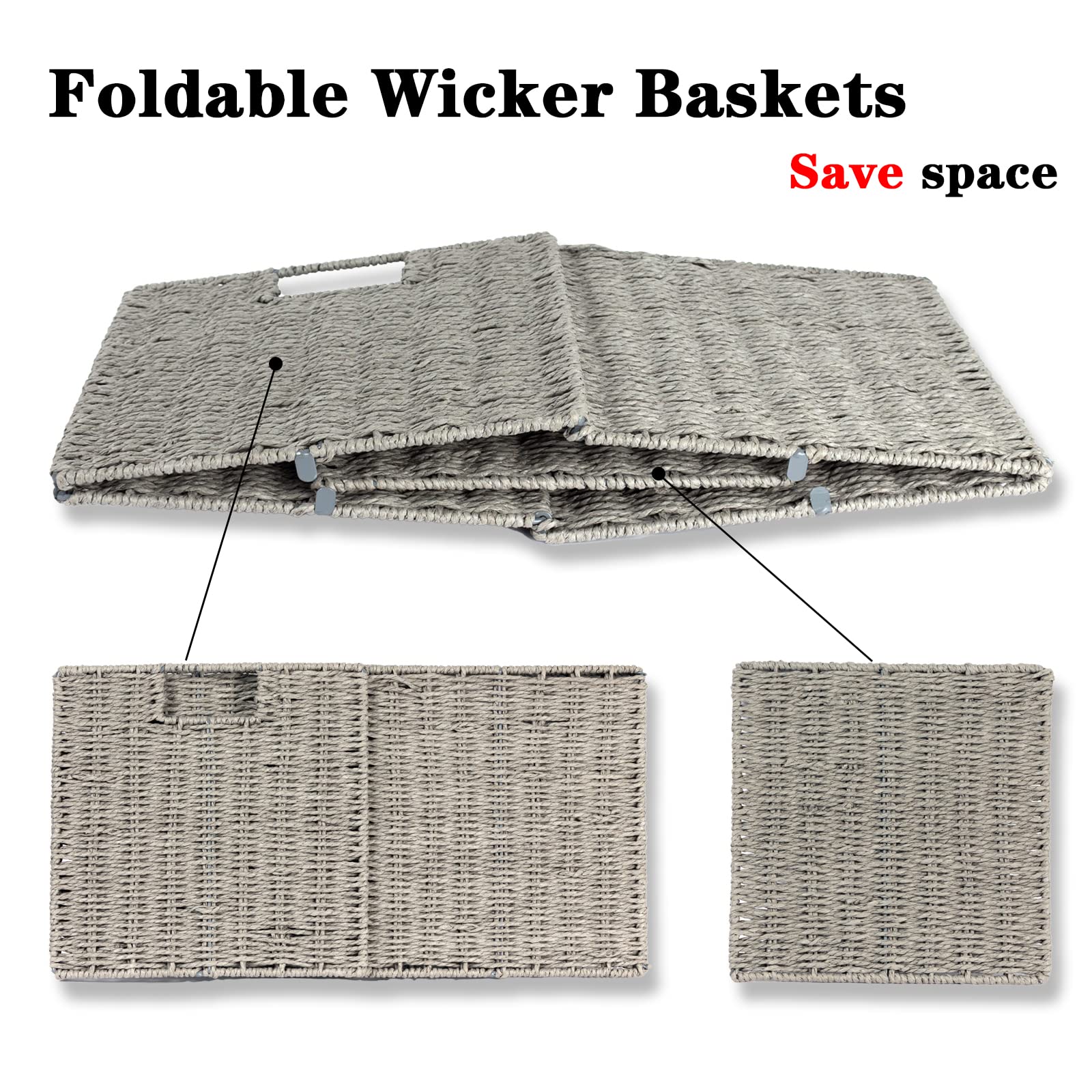 Vagusicc Wicker Baskets, Set Of 2 Hand-Woven Paper Rope Storage Bins, Foldable Storage Cubes, Large Storage Baskets For Gifts Em