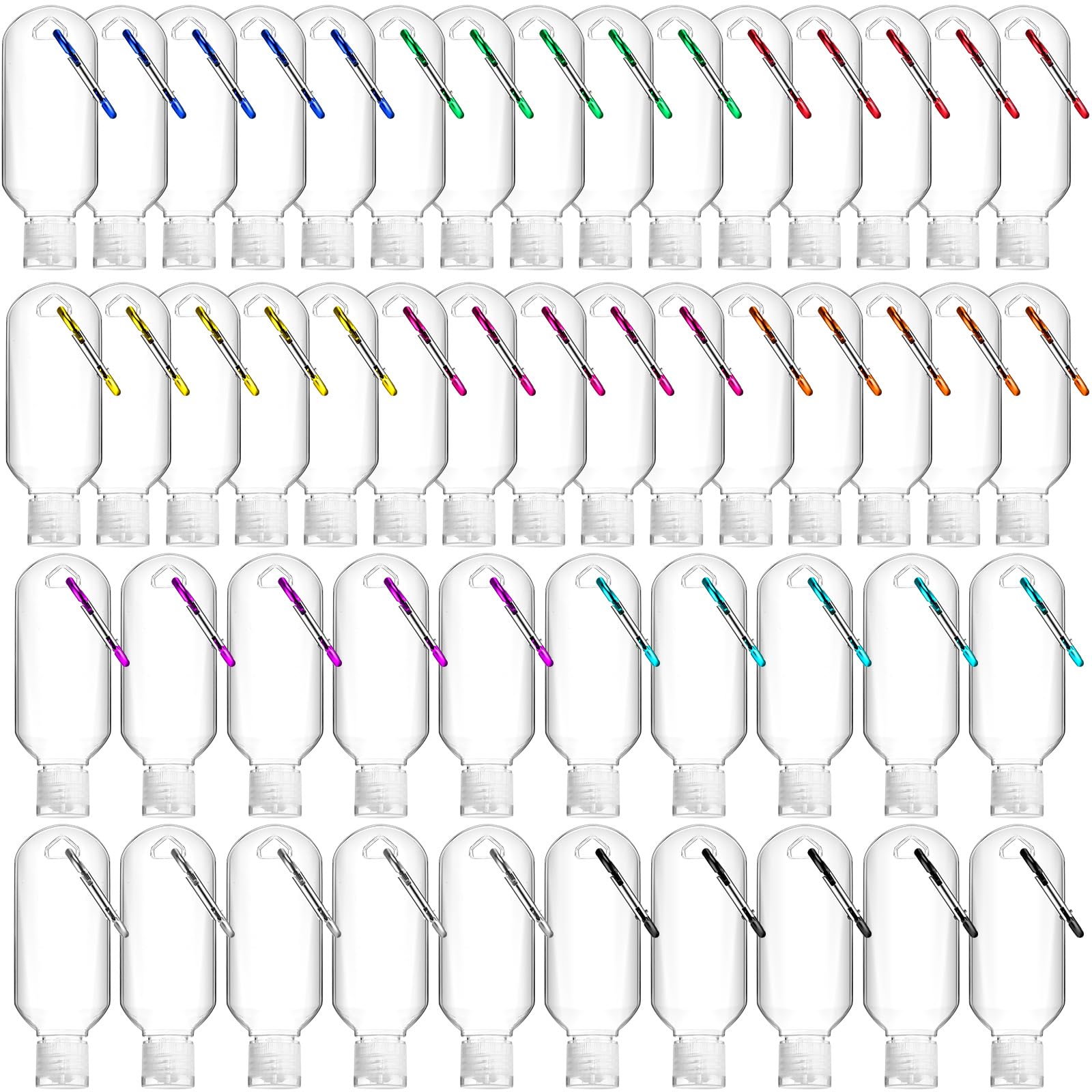 FairySandy 50 Pcs Traveling Bottles with Keychain 2oz Clear Plastic Hand Sanitizer Holder Keychain Empty Refillable Liquid Packi