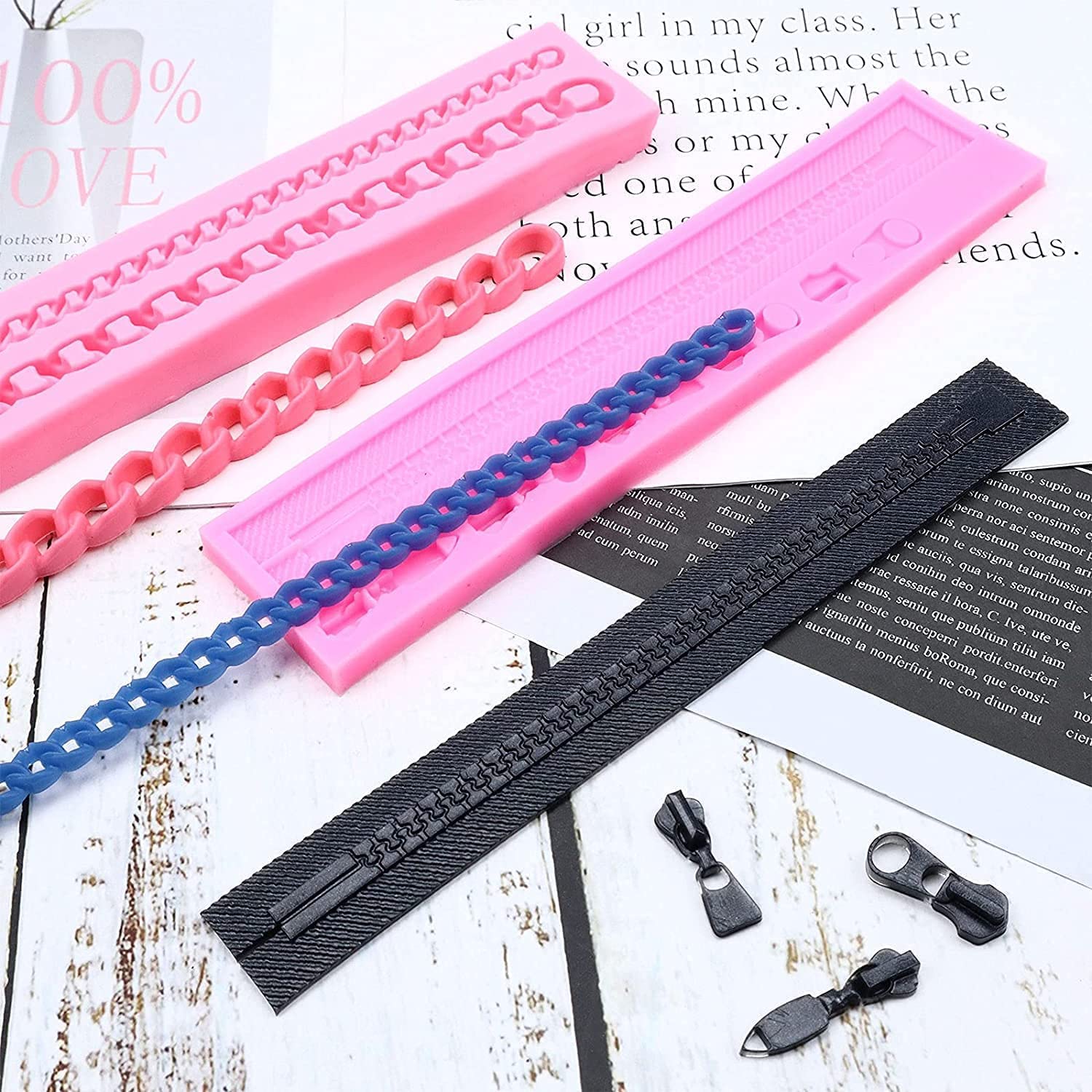 2 Pcs Zipper Chain Silicone Molds For Diy Fondant Candy Making Chocolate Mold Desserts Ice Cube Gum Clay Biscuit Plaster Resin C