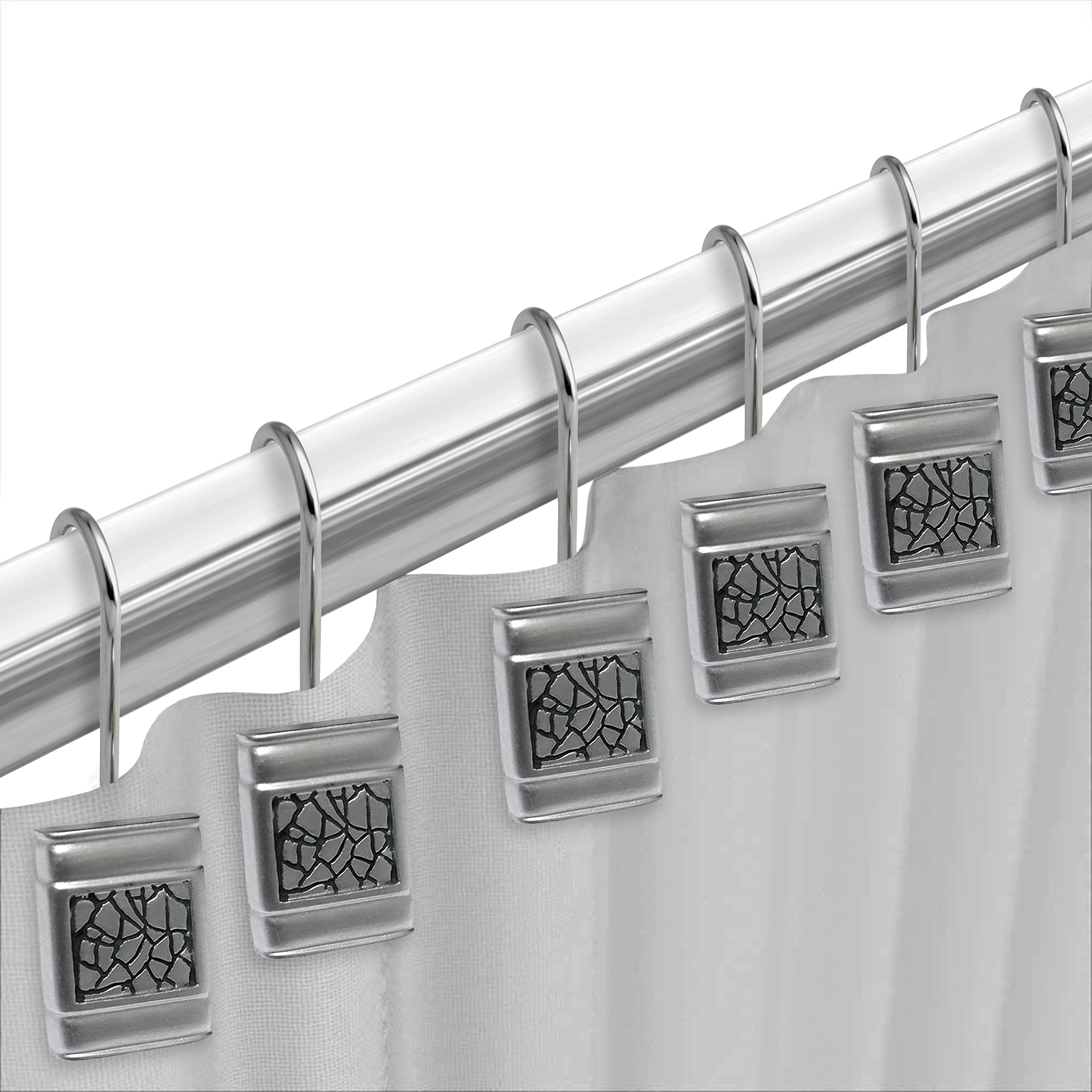 Zahari Home 13pc Sinatra Bathroom Shower Curtain Set Classic Shower Curtain & 12 Shower Curtain Hooks Luxury Fabric Shower Curtain Unique Design Bling Silver Shower Curtain Set