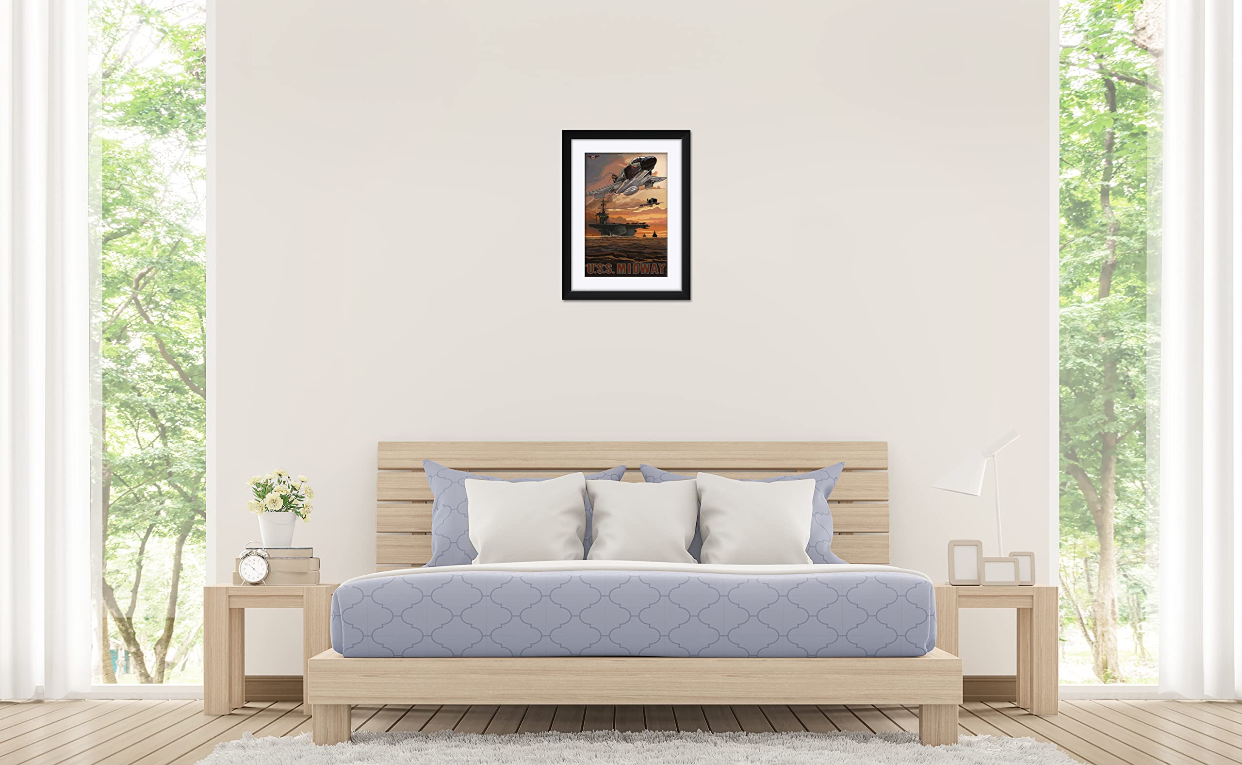 F-4 & Uss Midway Professionally Framed & Matted Art Print From Travel Artwork By Artist Paul A Lanquist Framed Art Size: 18 X 24