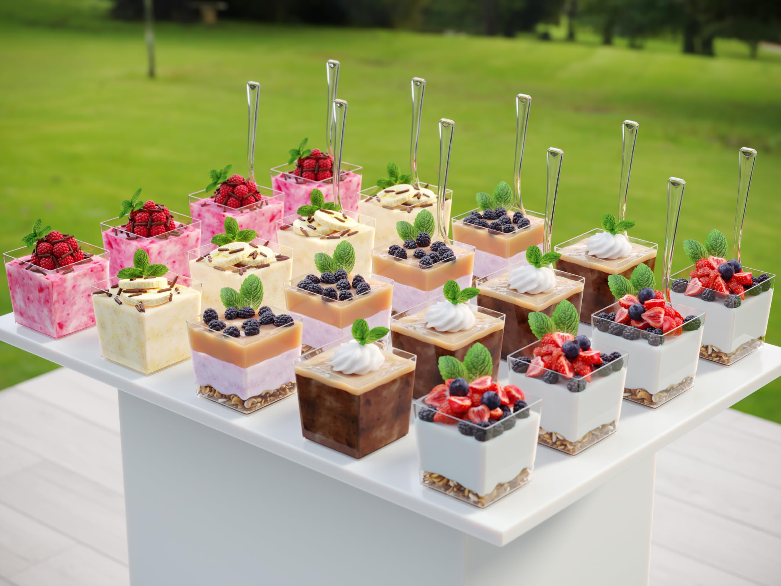 Exquisite Mini Dessert Cups With Spoons 400 Pcs - 3.6 Oz Square Dessert Cups With Tasting Spoons 200 Sets | Mini Parfait Cups |