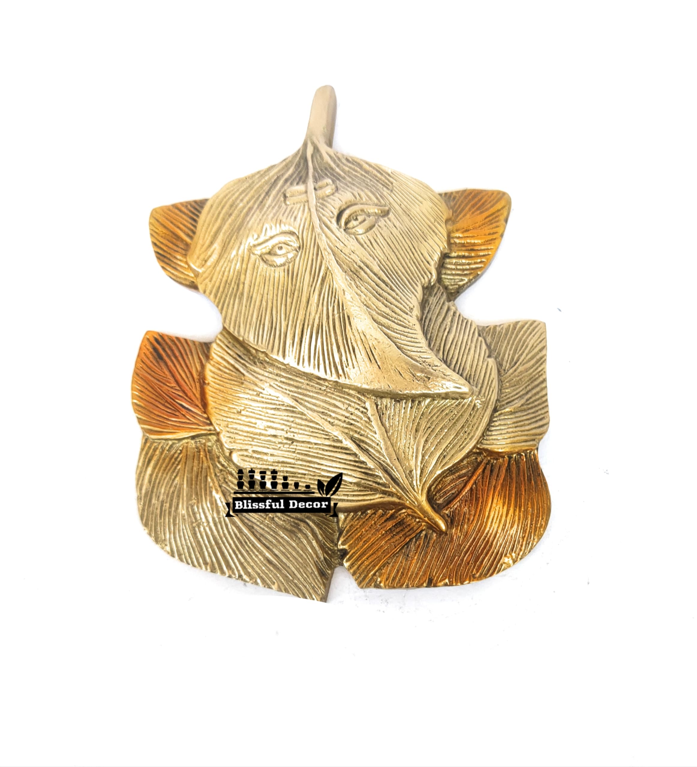 Blissful Decor Brass Pipal Leafs Ganesha Ganpati Idol Ganesha Wall Hanging Hanging Patta Ganesh Ji Ganesha Wall Sculpture Modern