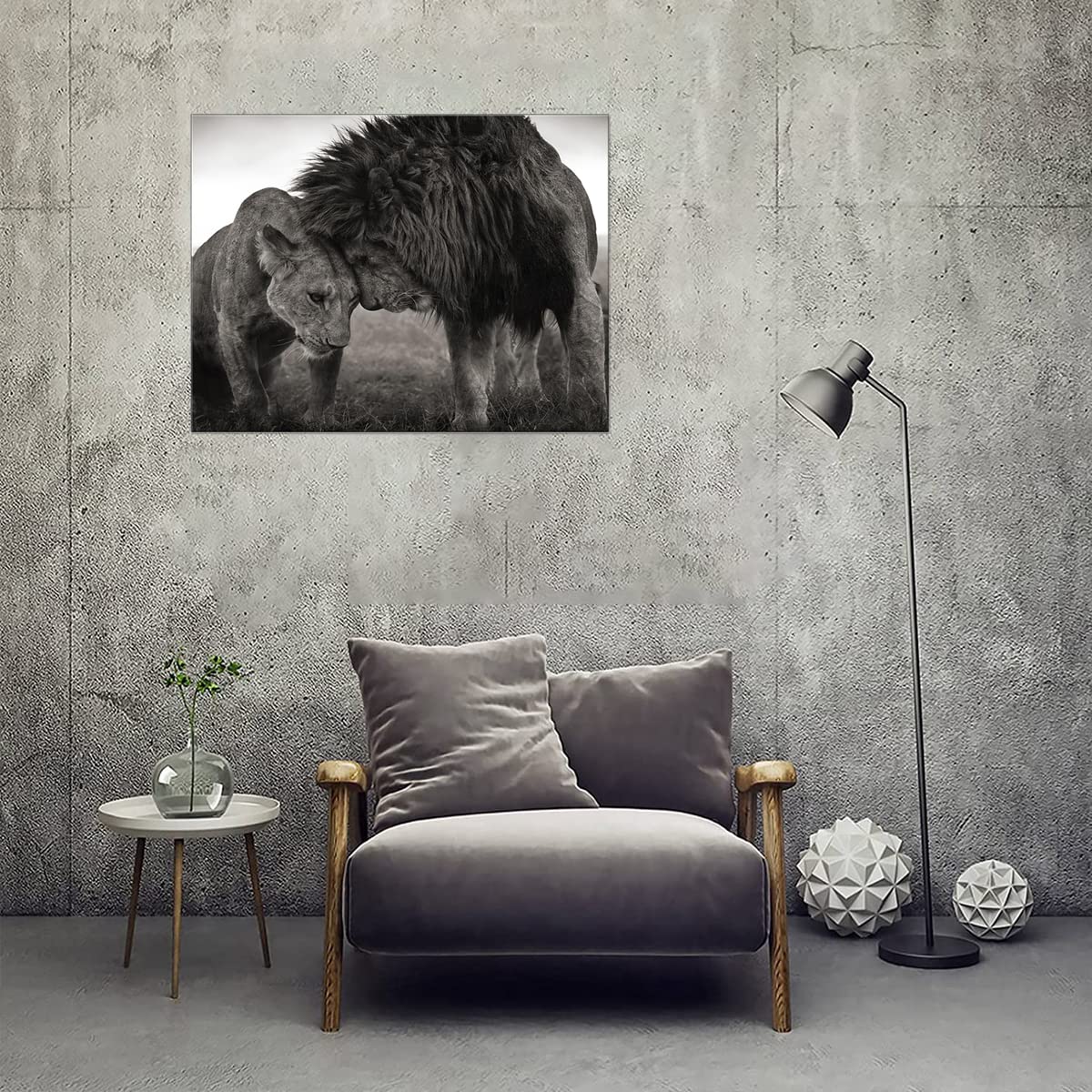 Black And White Lion Couple Animals Art Poster Living Room Master Bedroom Wall Art Lioness Artwork Framed Canvas Painting Artwor