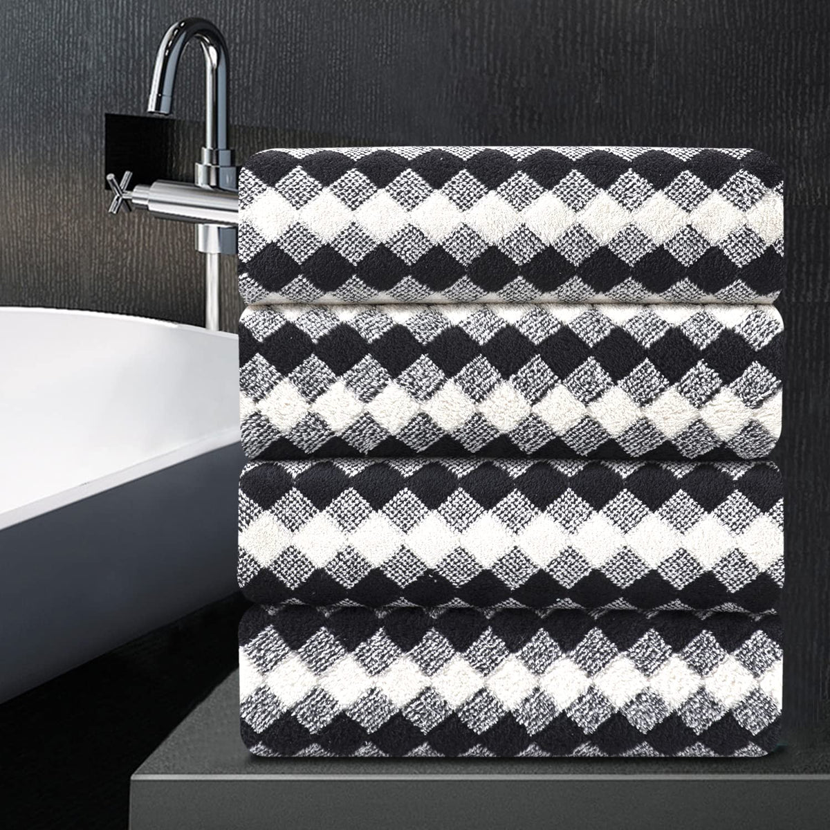 4 Piece Bath Towel Black Oversized Bath Sheet 35''X70'' Bathroom Towel Extra Large Bath Towel Set Soft Highly Absorbent & Quick