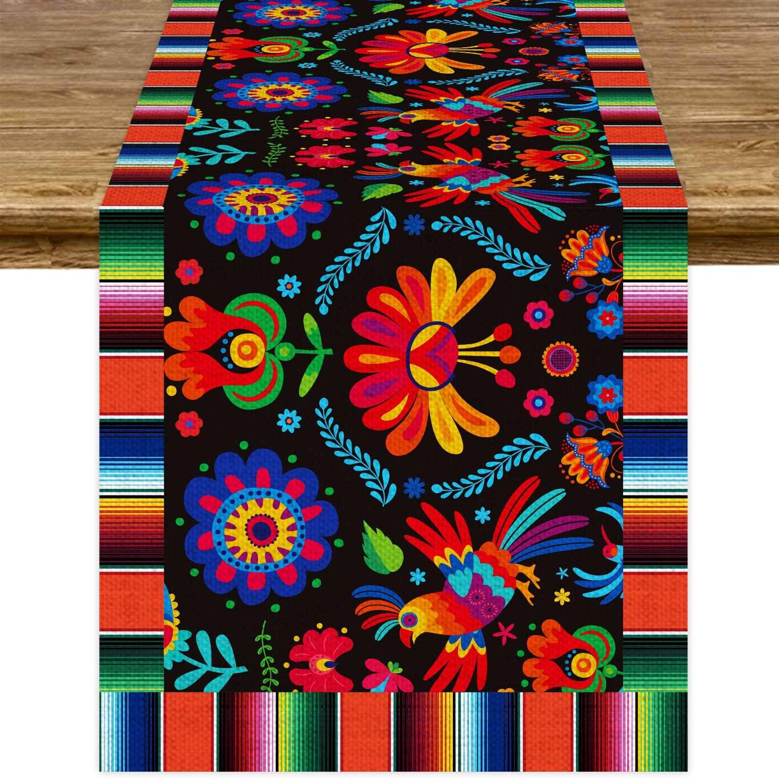 Linen Mexican Fiesta Table Runner Decoration 72  13inch Long Fifth of May Dia De Los Muertos Runners Farmhouse Rustic Runner Day