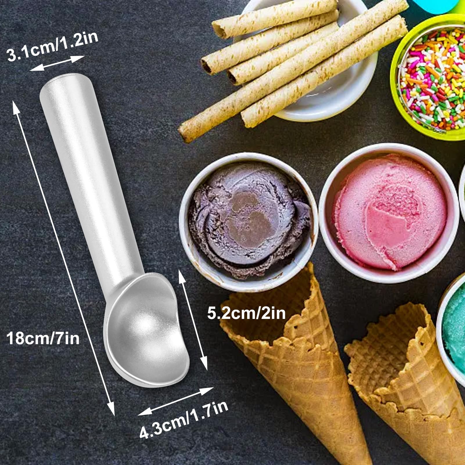 Ice Cream Scoop,7 Inches Nonstick Anti-Freeze One Piece Aluminum Scooper Spoon, Heavy Duty Durable Design, Easy Clean, For Gelat