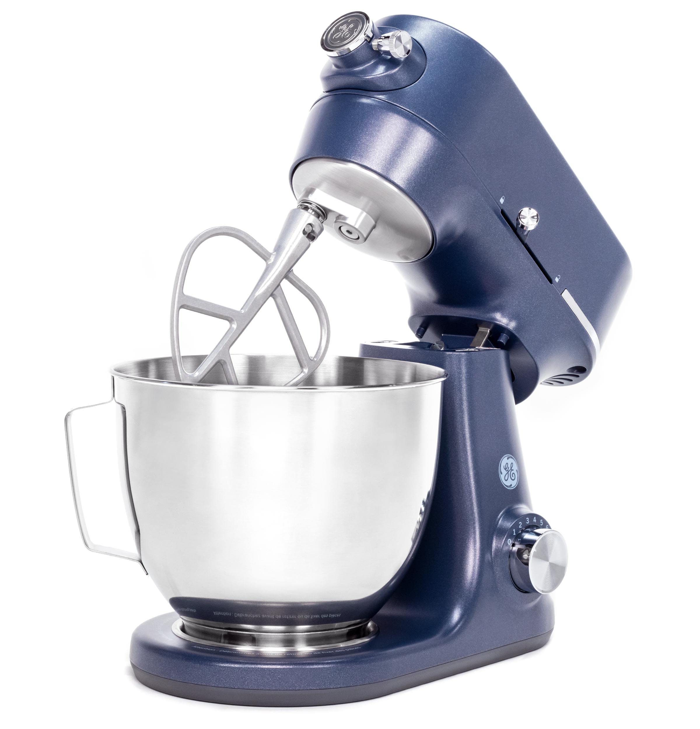 GE Tilt-Head Electric Stand Mixer | 7-Speed, 350-Watt Motor | Includes 5.3-Quart Bowl, Flat Beater, Dough Hook, Wire Whisk & Pou