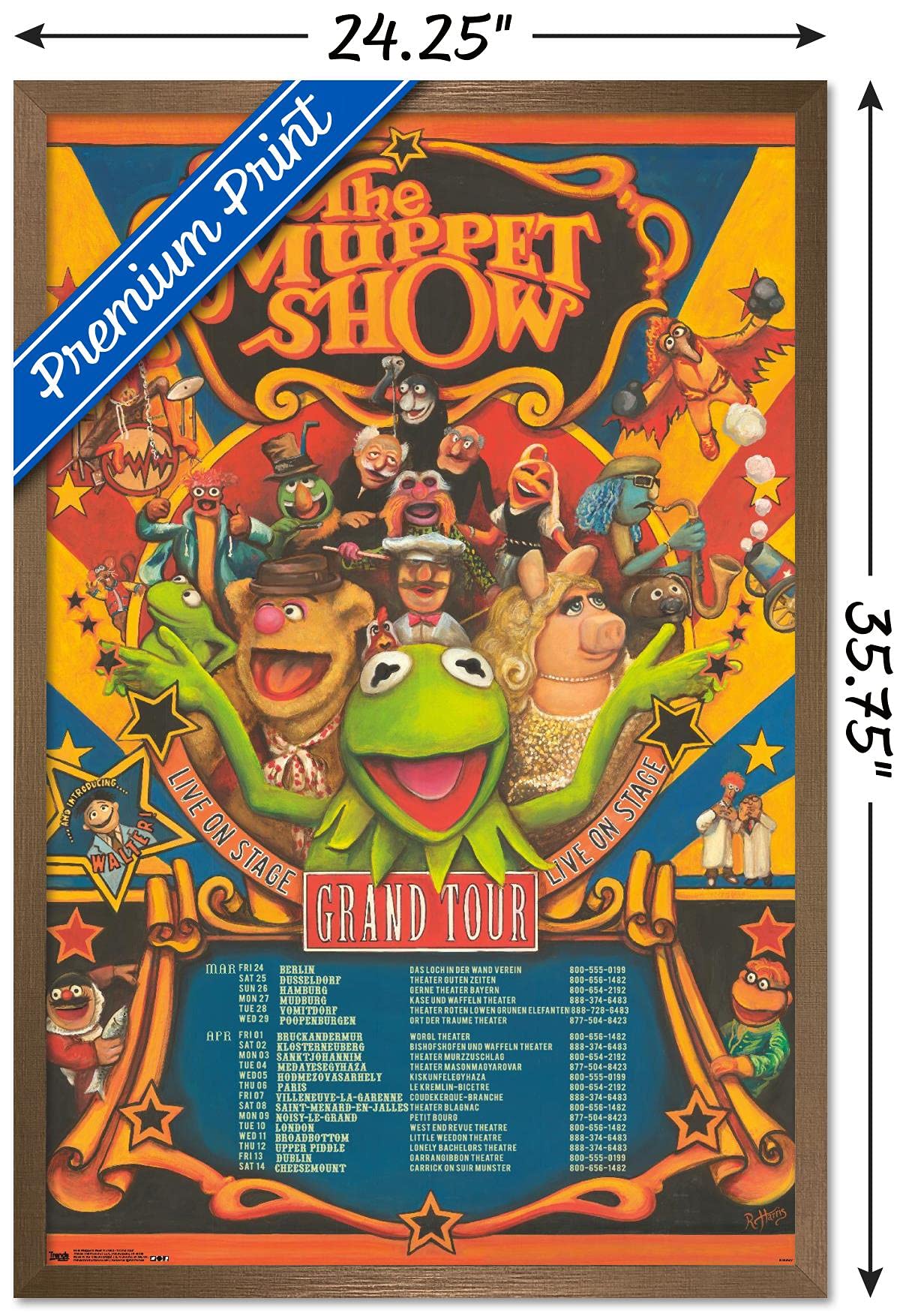 Trends International Disney The Muppets: Most Wanted - Grand Tour Wall Poster, 22.375'' X 34'', Bronze Framed Version
