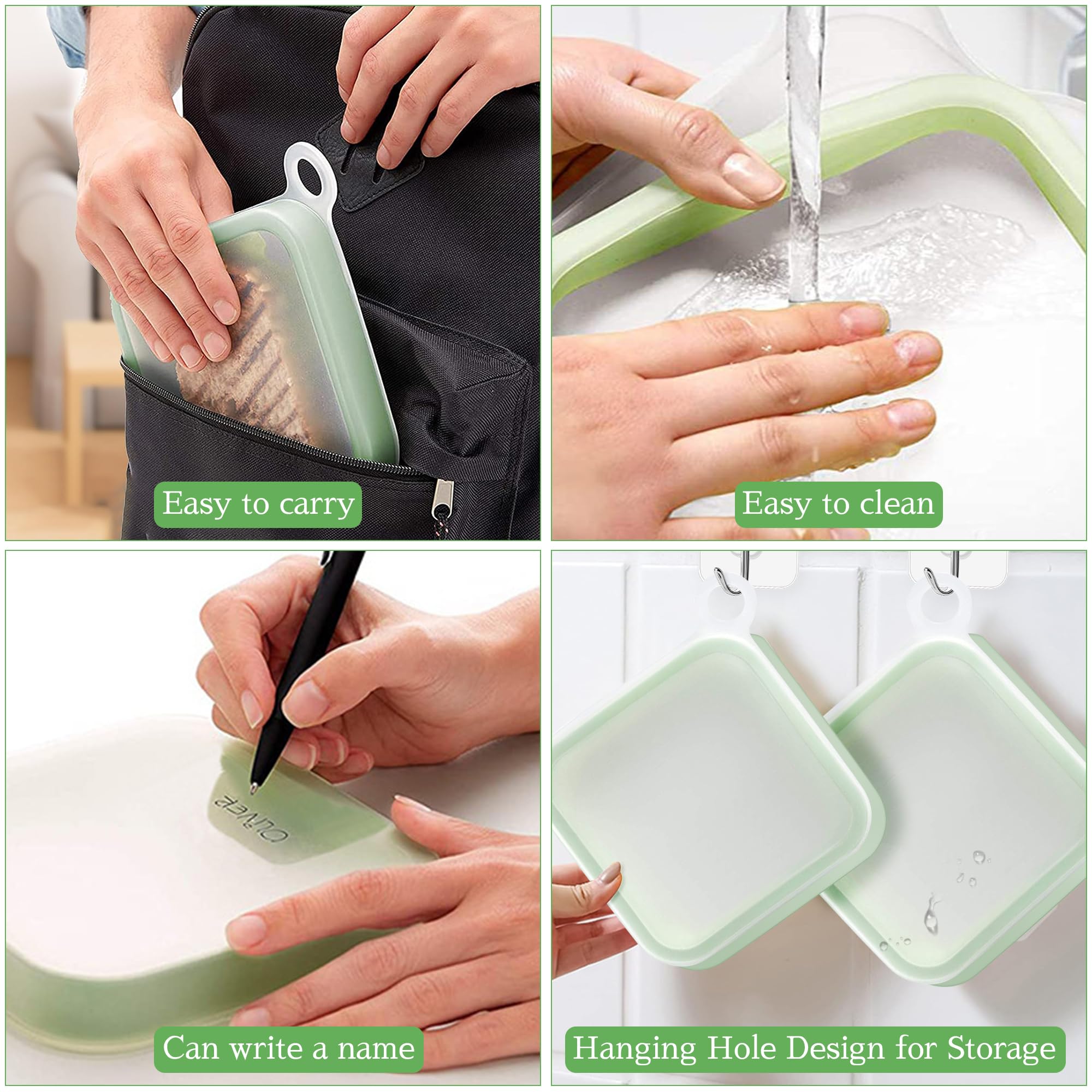 Anjing Silicone Sandwich Container For Lunch Boxes, 2 Pcs Food Storage Containers With Lids, Meal Prep Reusable Bag Bpa Free Ben