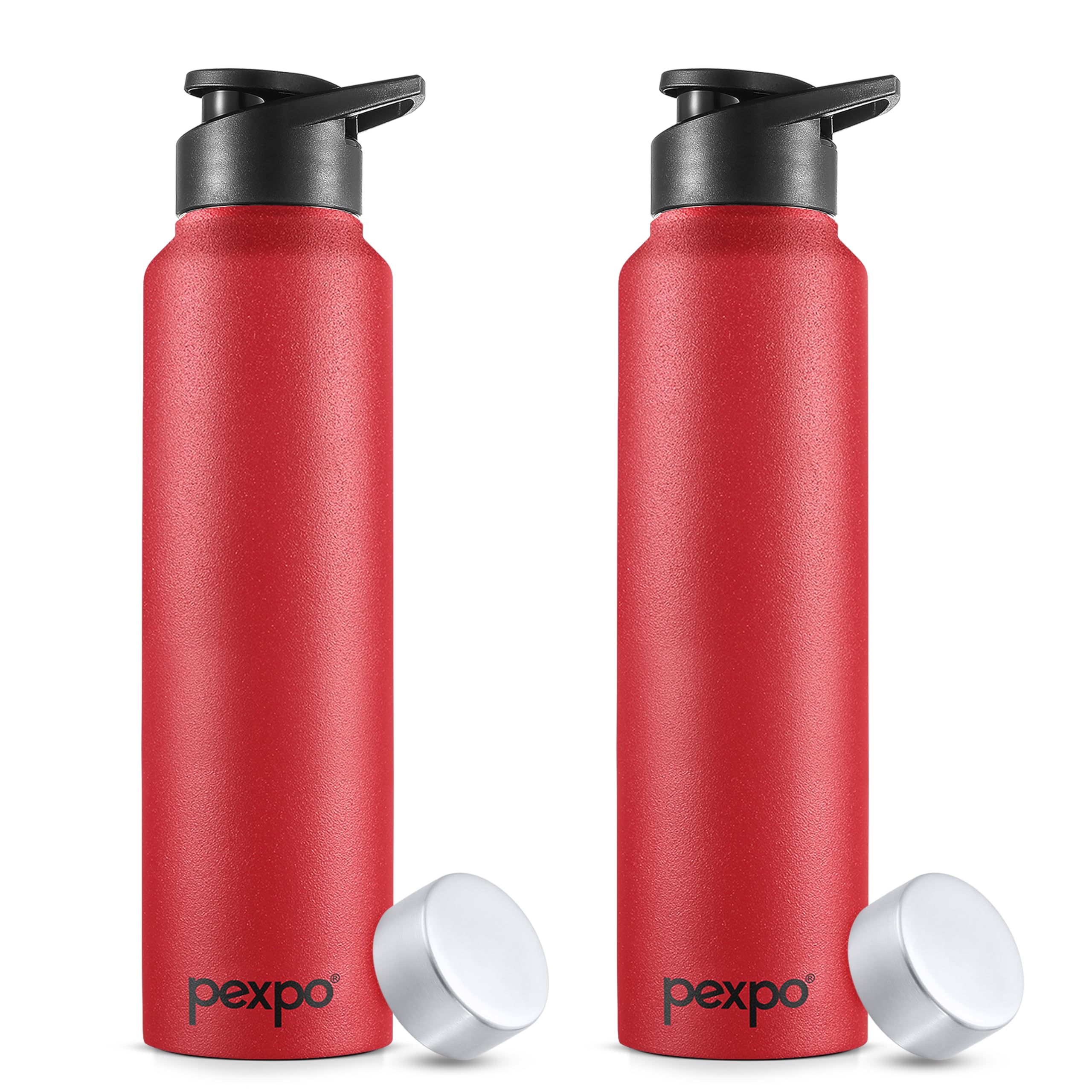 Pexpo Chromo 1000 Isi Certified Stainless Steel Sports/Fridge Water Bottle With Sipper & Steel Cap, 950Ml, Crimson Red, Pack Of 