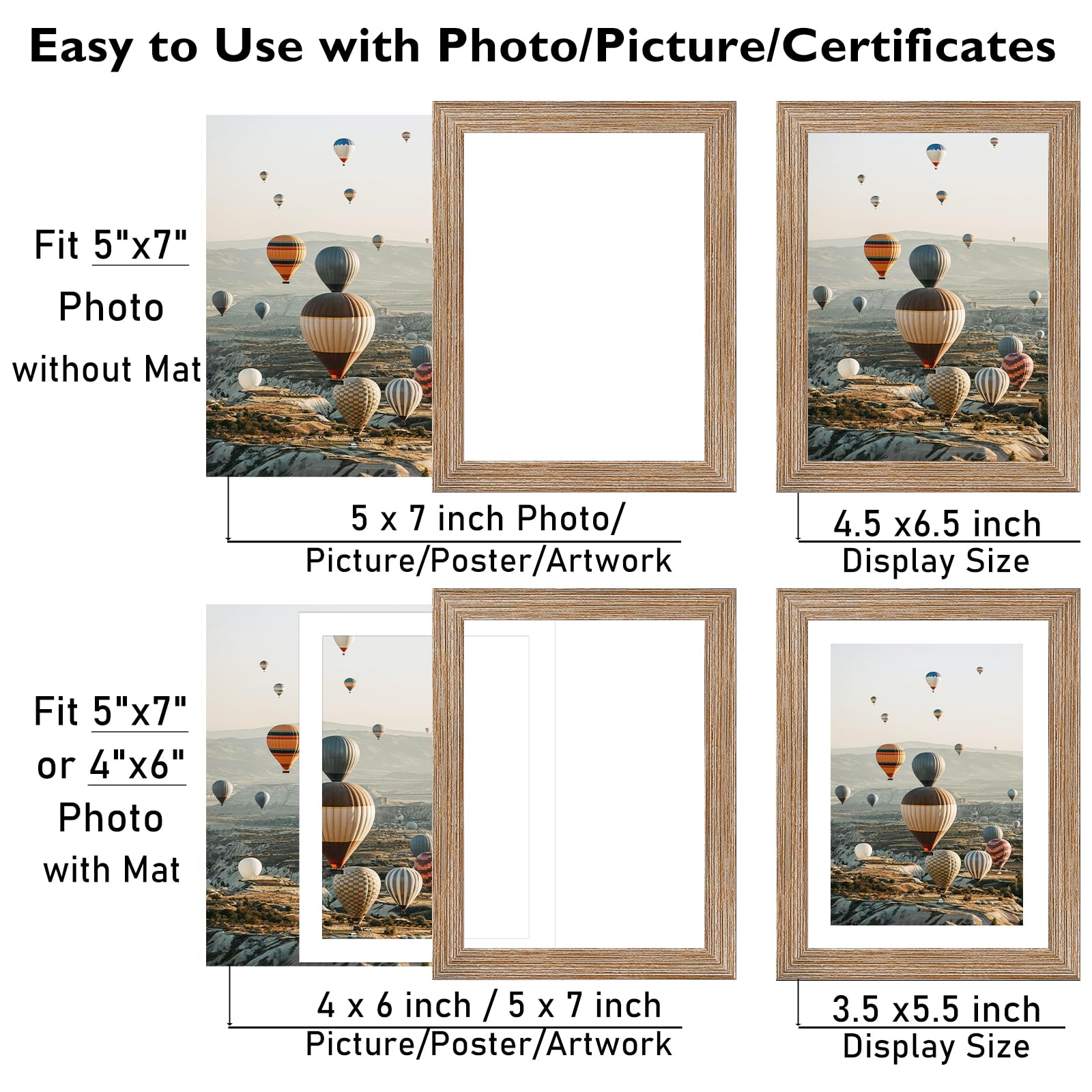 JCJMY 5x7 Picture Frame with 4x6 Mat for Wall Hanging or Tabletop, Display Photo 4x6 with Mat or 5x7 Without Mat, 5 by 7 Wall Ga