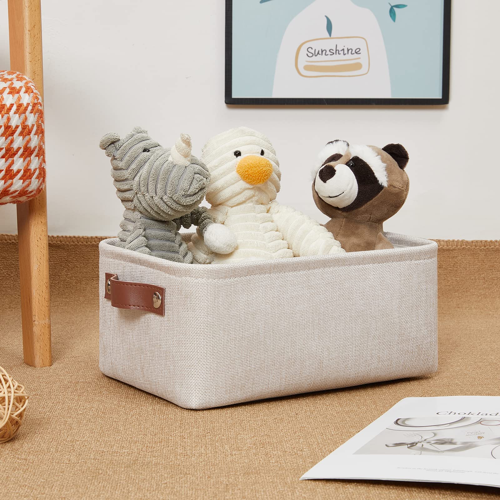 Dullemelo Small Storage Basket For Shelves, Small Fabric Collapsible Rectangular Storage Bin For Shelves, Closets, Nursery, Home