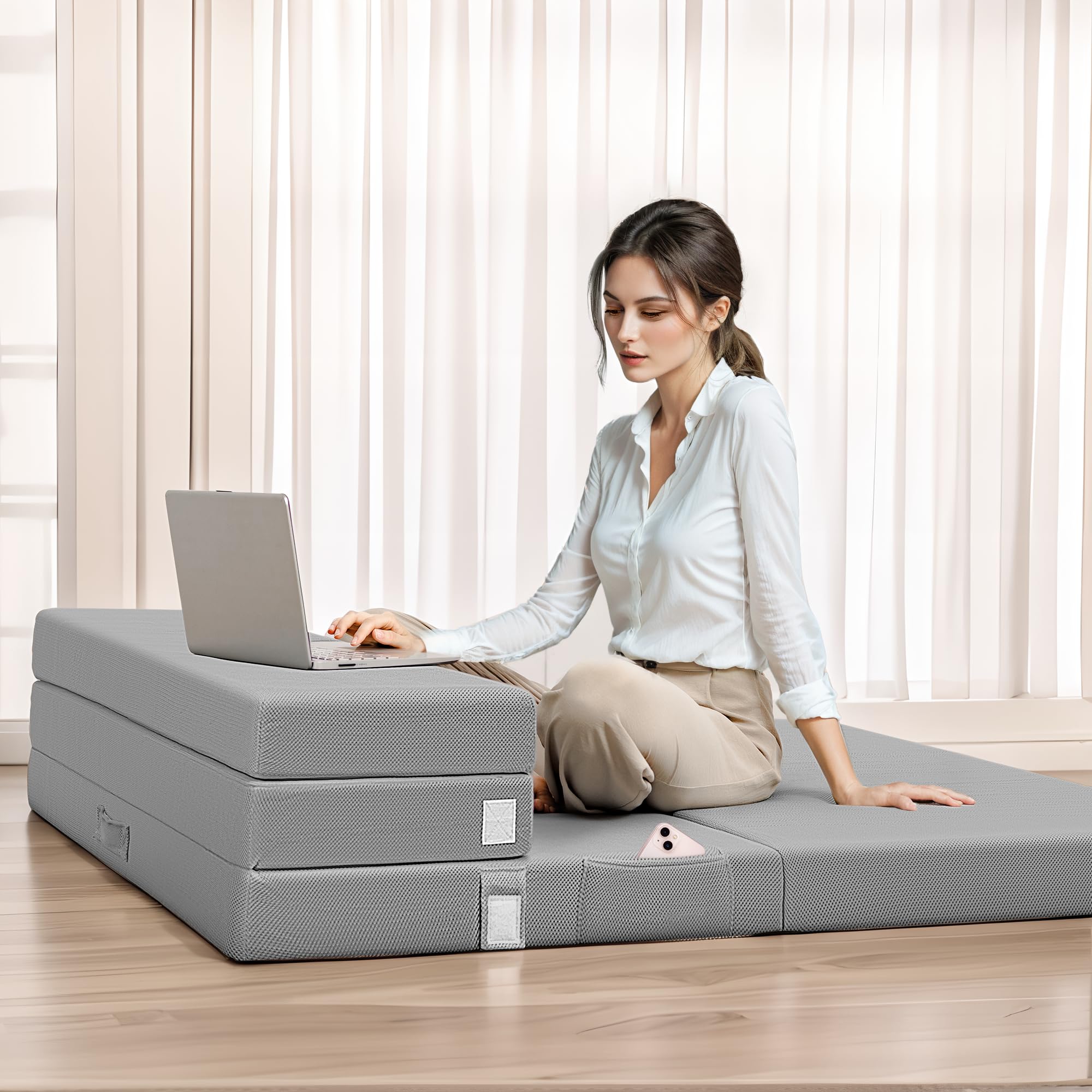 Bestglory Full Mattress, 4 Inch Folding Mattress, Full Mattress Topper, Soft, Foldable, Dirt-Resistant, Portable Mattress For Ca