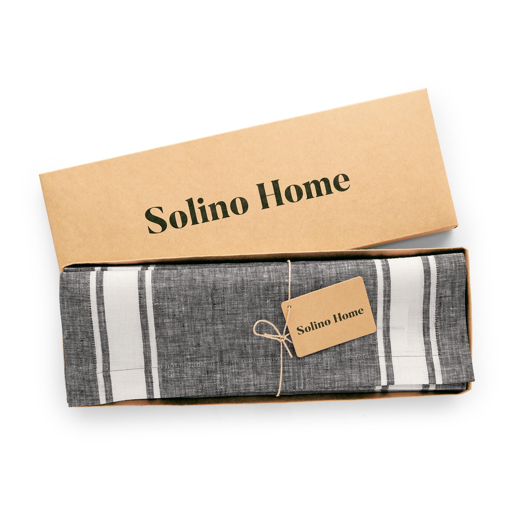 Solino Home Stripe Linen Placemats 19'' L X 14'' W Inch - 100% Pure Linen Farmhouse Stripe Black And White Cloth Placemats Set O