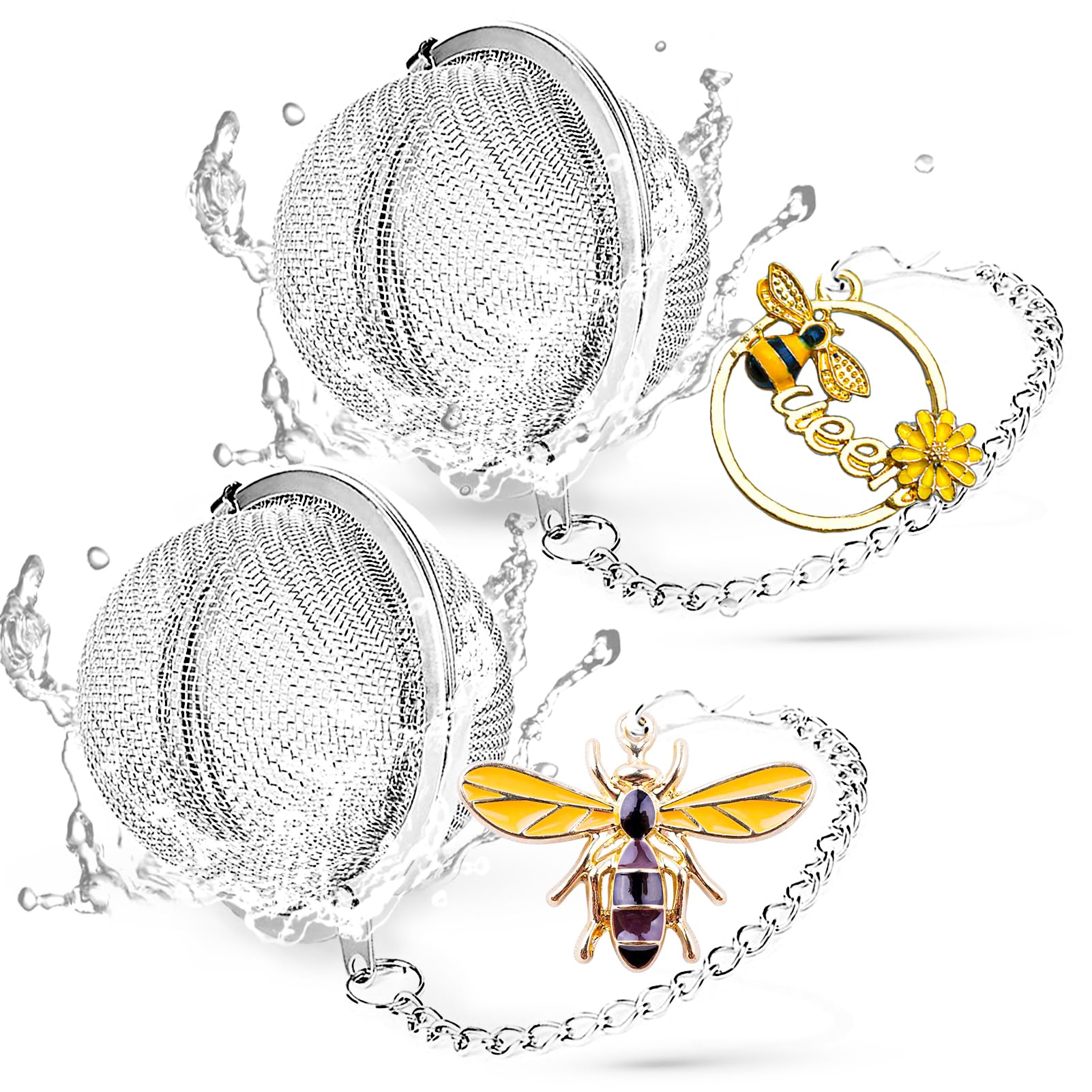 Tea Strainers For Loose Tea, Set Of 2 Teasanavie Stainless Steel Tea Ball, Tea Infuser With Honeybee & Queenbee Charm