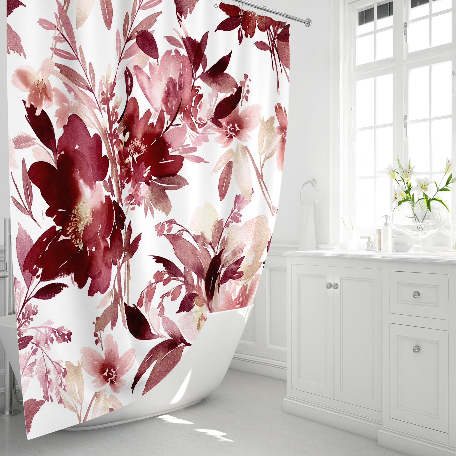 Mayzus Extra Long Shower Curtain 72 X 96 Inch, Floor To Ceiling X-Long Tall Watercolor Floral Fabric Shower Curtain, Modern Abst