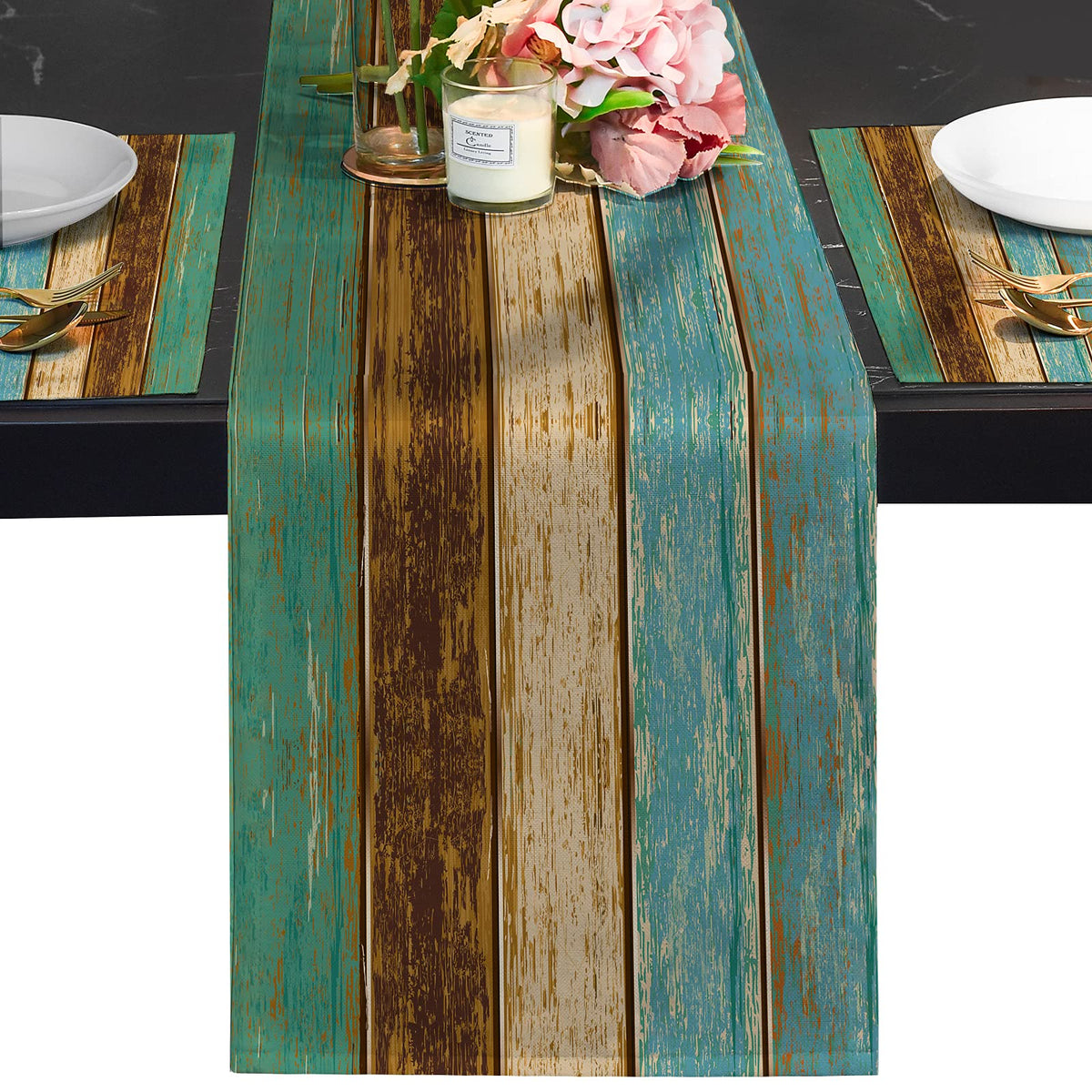 Farmhouse Table Runners Set Of 6, Wood Grain Spring Table Runner White Table Runner Kitchen Tablecloth Heat Resistant Table Deco