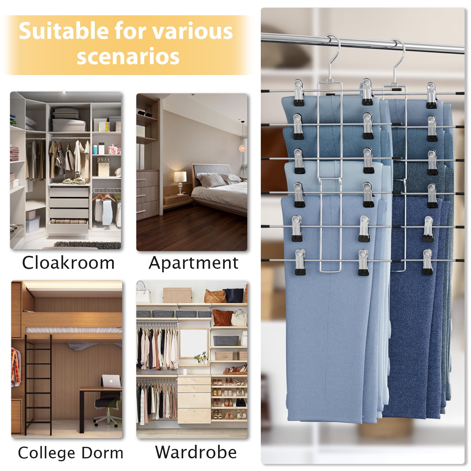 Closet Organizers And Storage-Hanging Closet Organizer-6 Tier-Skirt & Pants Hangers Space Saving-Durable Closet Organization Han