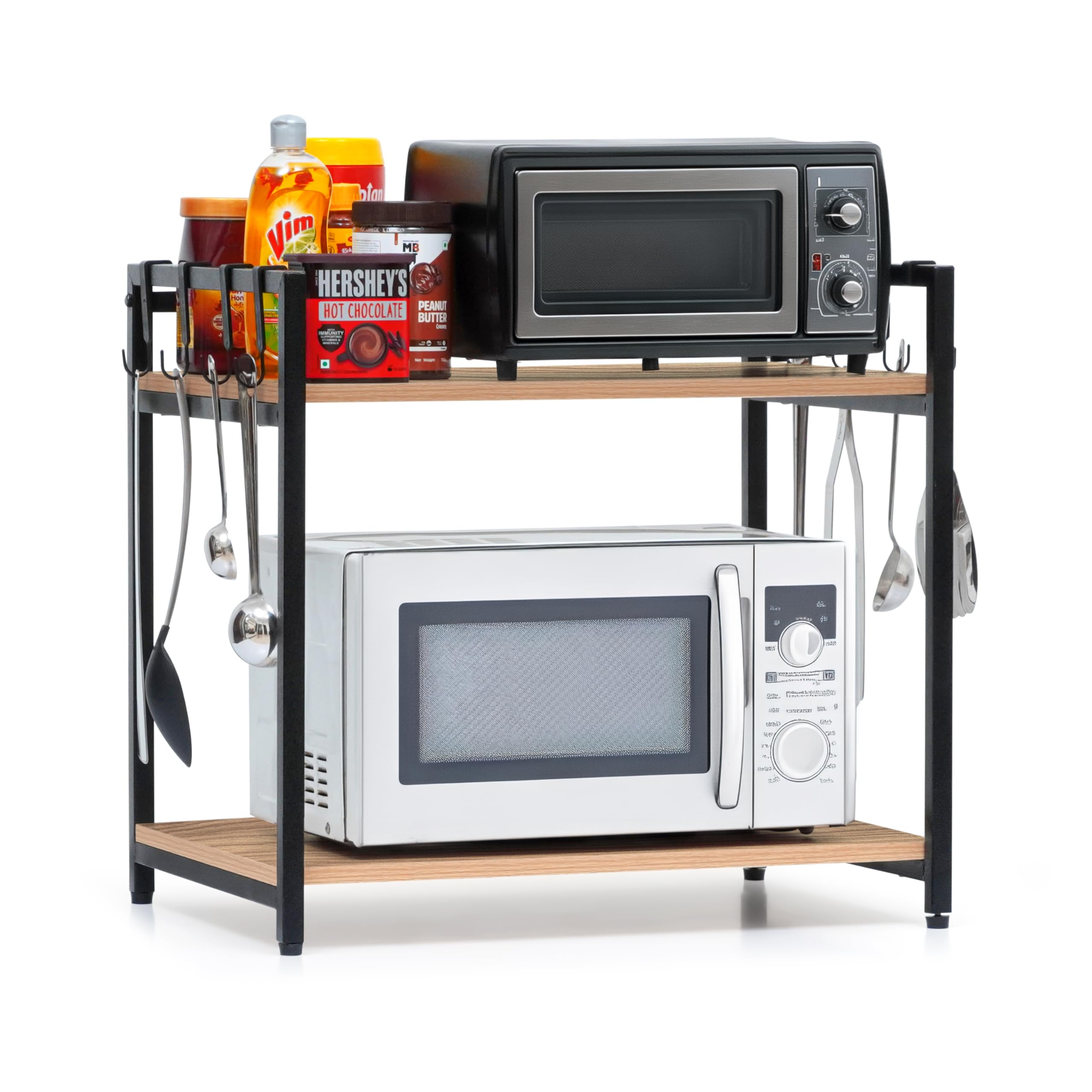 Livzing Microwave Stand, Oven Stand For Kitchen Storage Shelf, 2 Tier Microwave Rack With Hanging Plastic Hooks - Tiered Shelf -