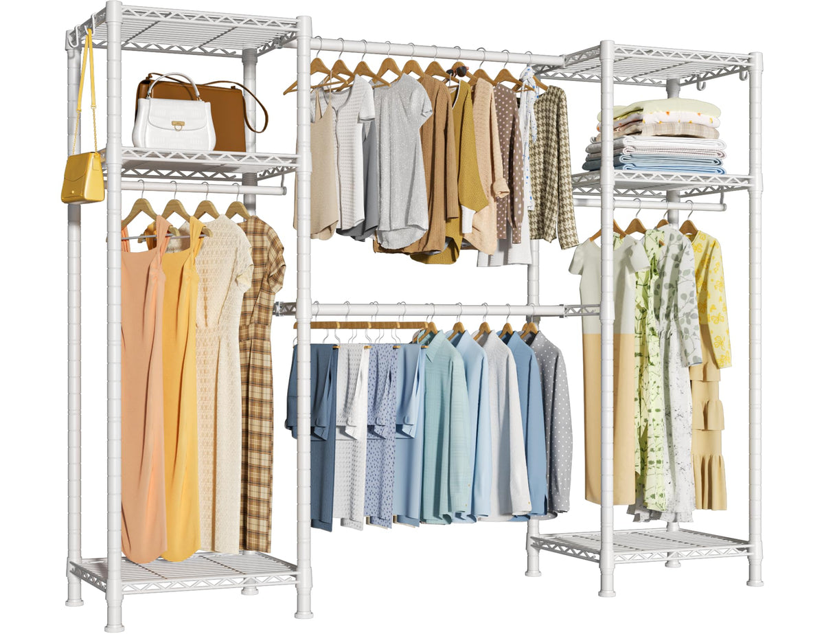 Ulif E7 Heavy Duty Garment Rack, Clothes Organizer And Storage Rack With Expandable Hangers, Metal Clothing Rack With 6 Wire She