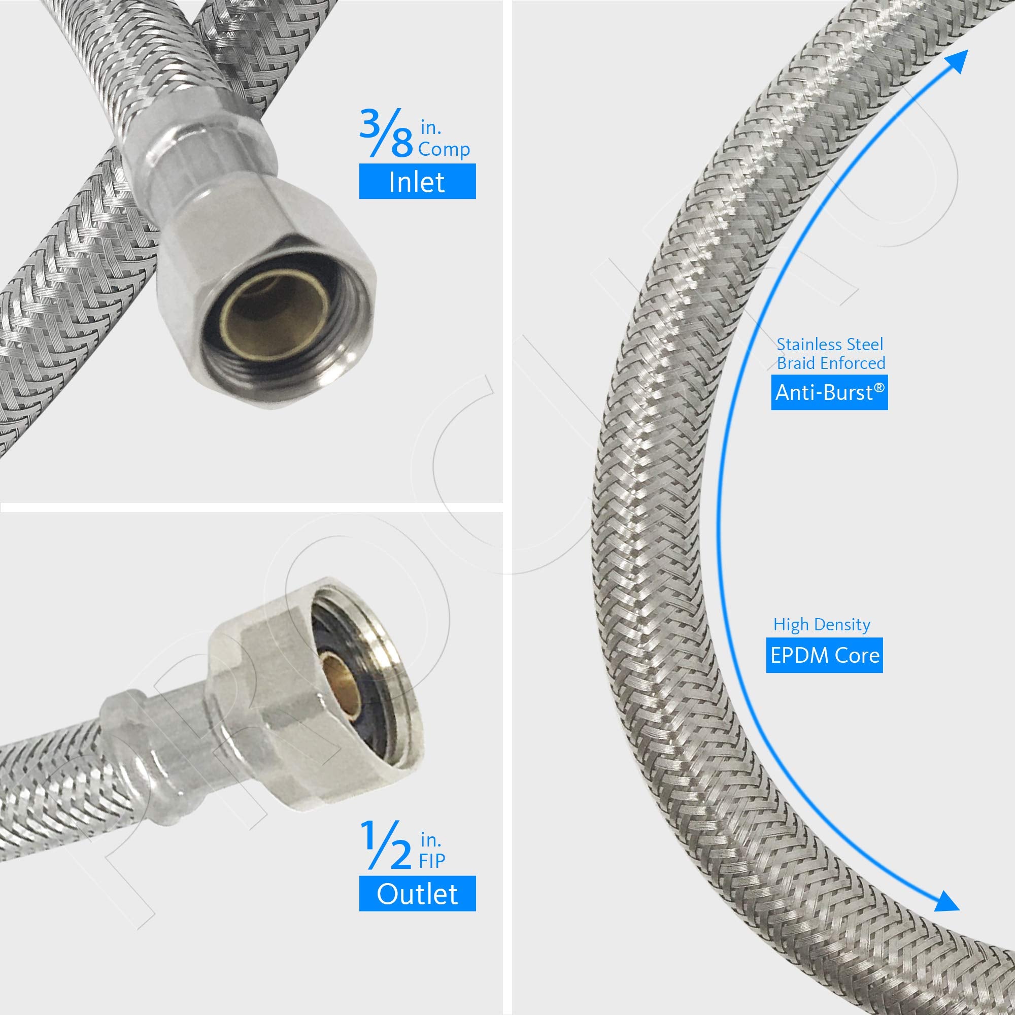 2-Pack] Procuru 72 Length X 38 Comp X 12 Fip Faucet Hose Connector, Stainless Steel Braided Supply Line (9Sf72-2P)