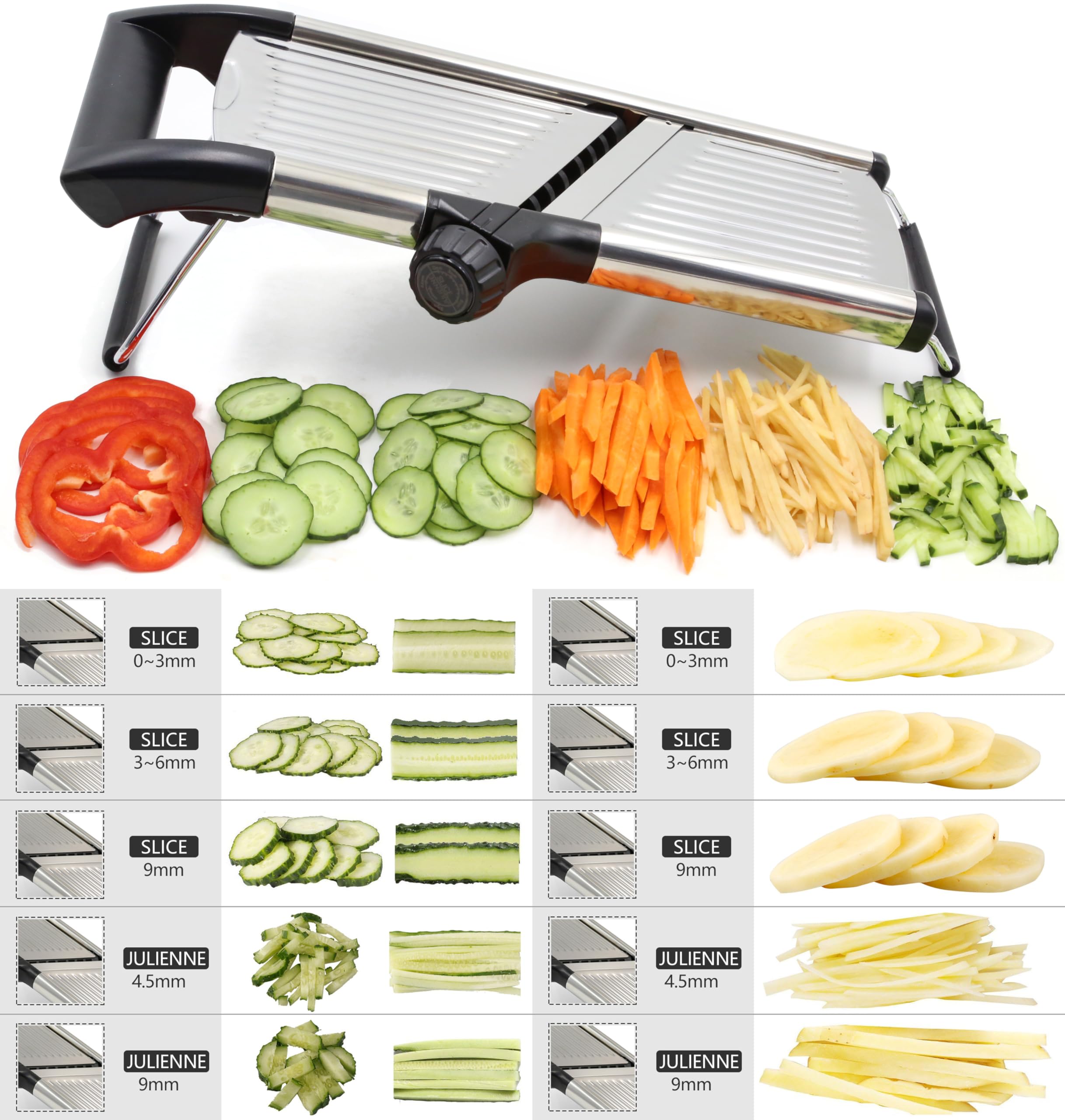 Adjustable Mandoline Slicer by chefs INSPIRATIONS Best For Slicing Food  Fruit and Vegetables Professional grade Julienne Slicer With cut Proof gloves and cleaning Brush Stainless Steel