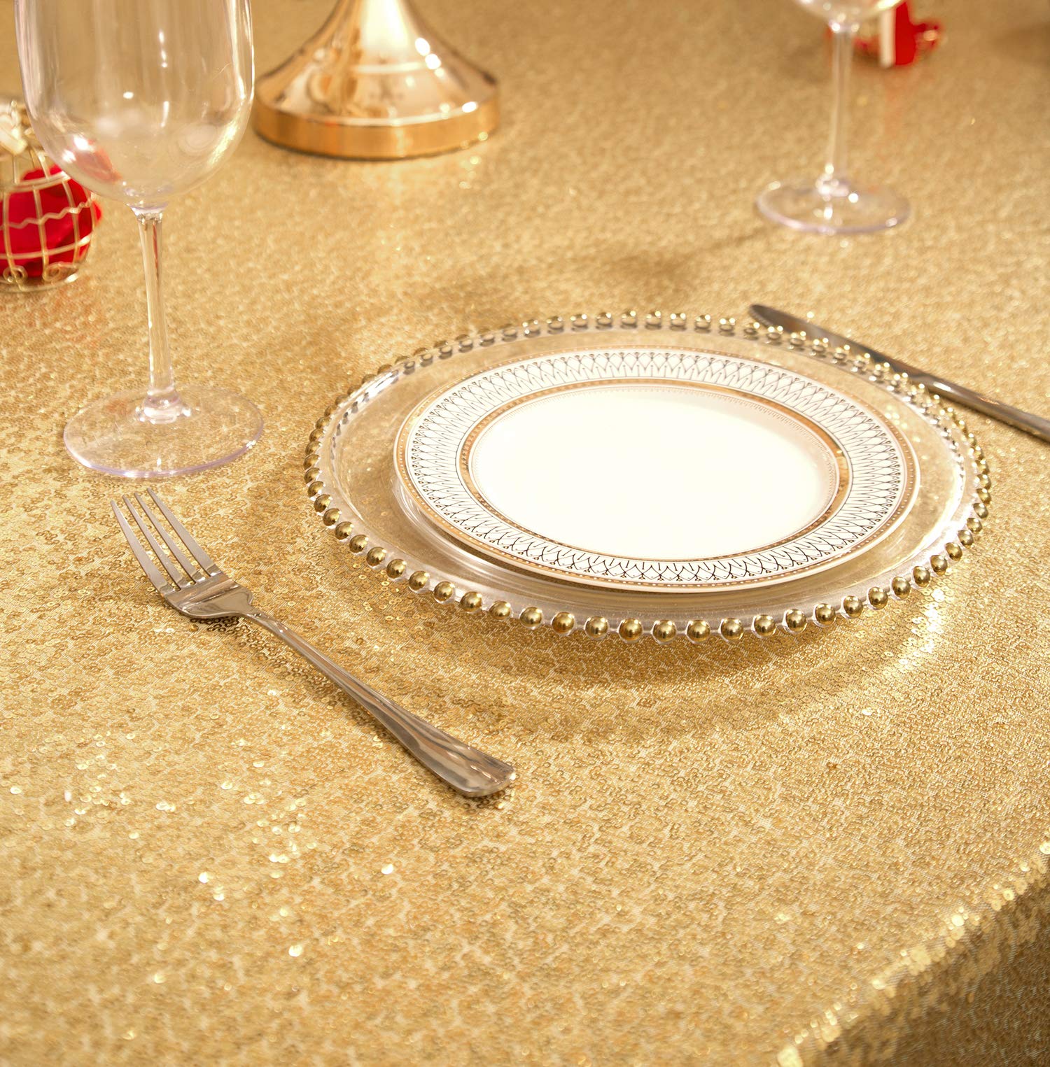 Partydelight 108'' Round Sparkly Gold Sequin Tablecloth For Wedding, Party, Christmas Decorations