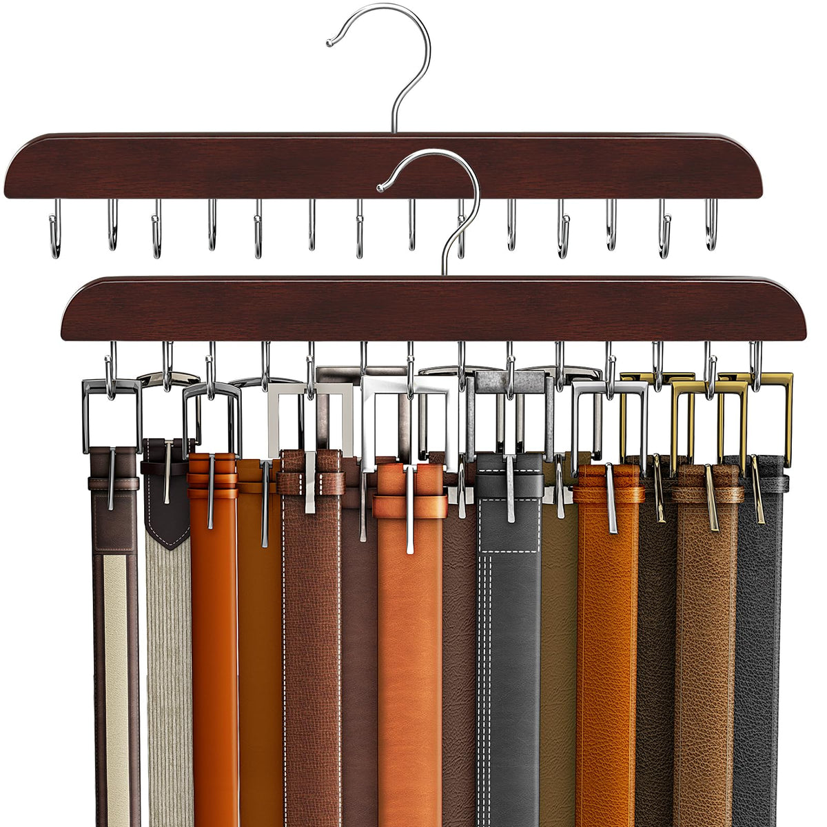 Belt Hanger For Closet Max 42 Belts, Belt Organizer Closet Accessories With 14 Hooks Belt Rack Sturdy Wood For Closet Organizers