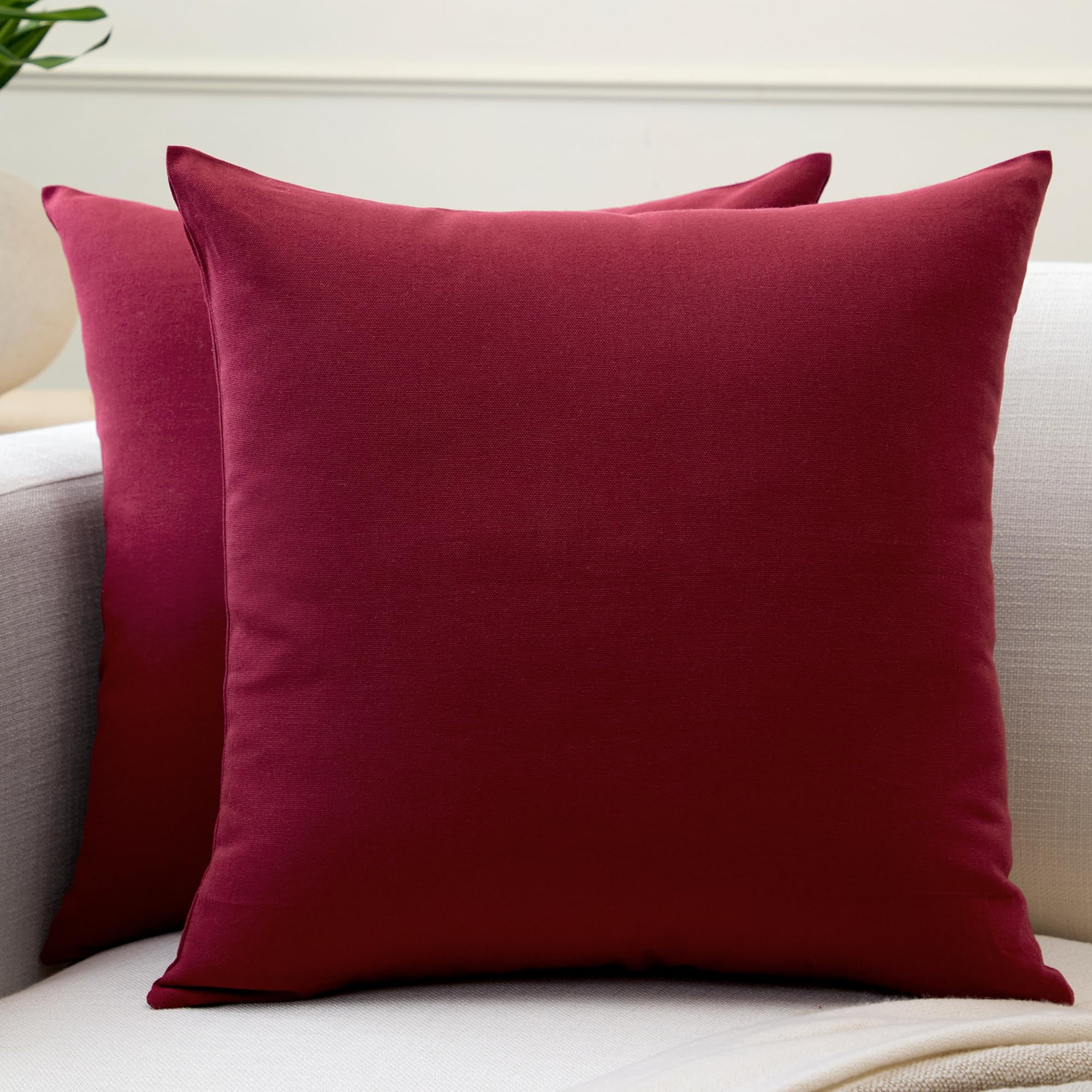 Encasa Xo Throw Pillow Covers 16X16 In Set Of 2 Rich Maroon | No Inserts | Cotton Pillow Covers For Living Room, Bed, Sofa, Couc
