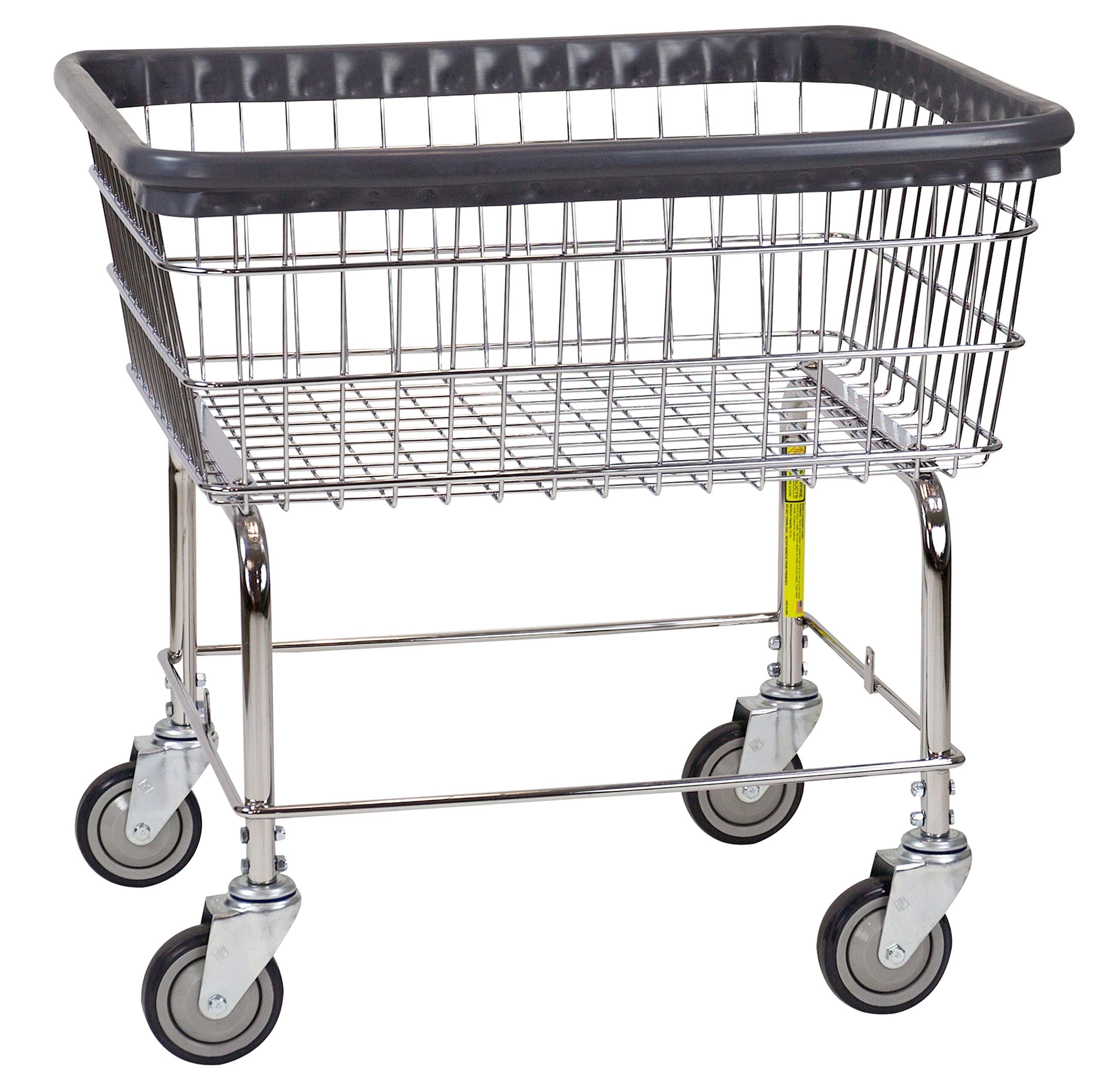 R&B Wire 96B Light Duty Rolling Wire Laundry Cart | 2.5 Bushel | Steel Frame With Chrome Finish | Air Cushion Bumper | 4'' Smoot