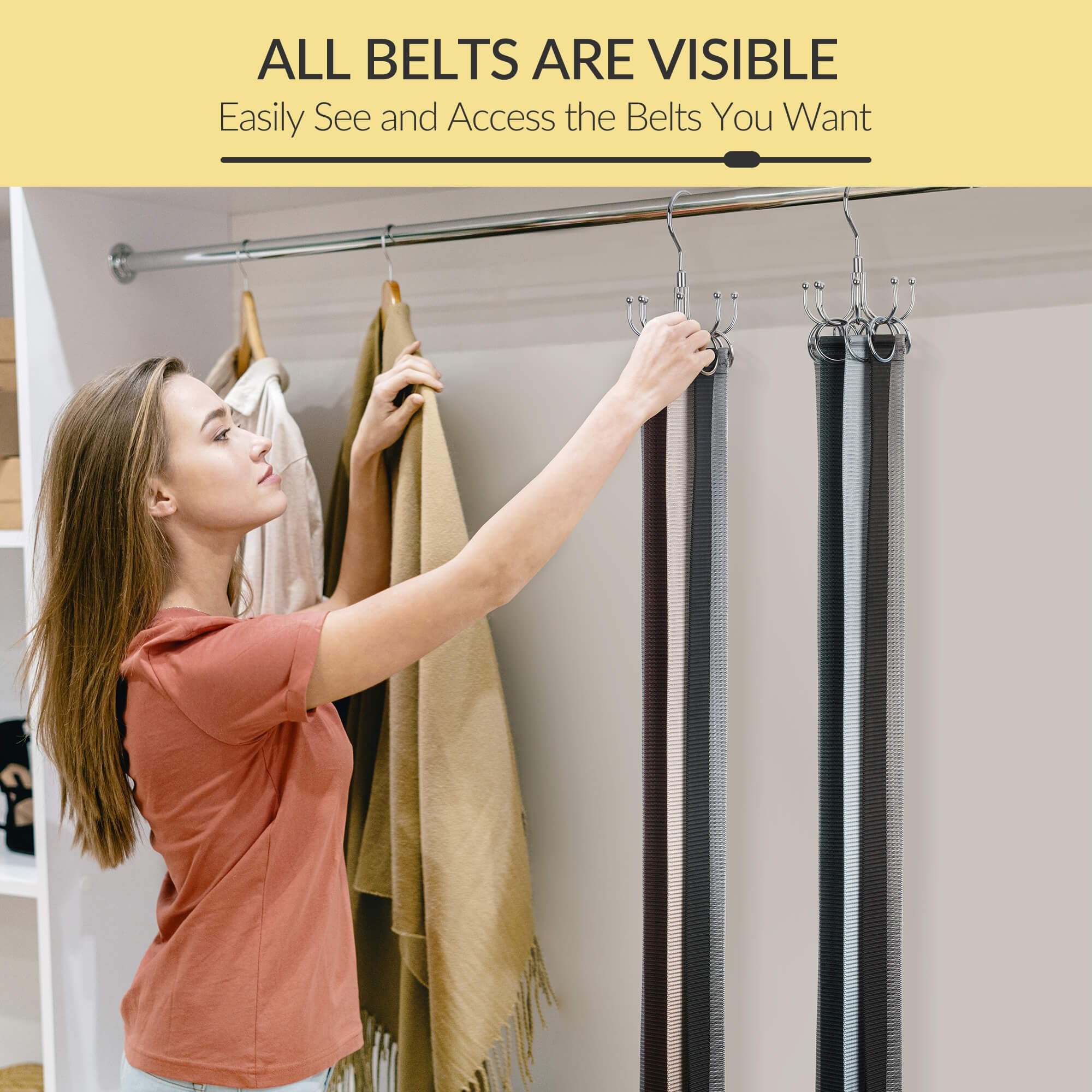 Podatol 2 Pack Belt Hanger, Space Saving Belt Organizer For Closet, Max 48 Storage Capacity, Rotating Belt Rack Closet Organizer
