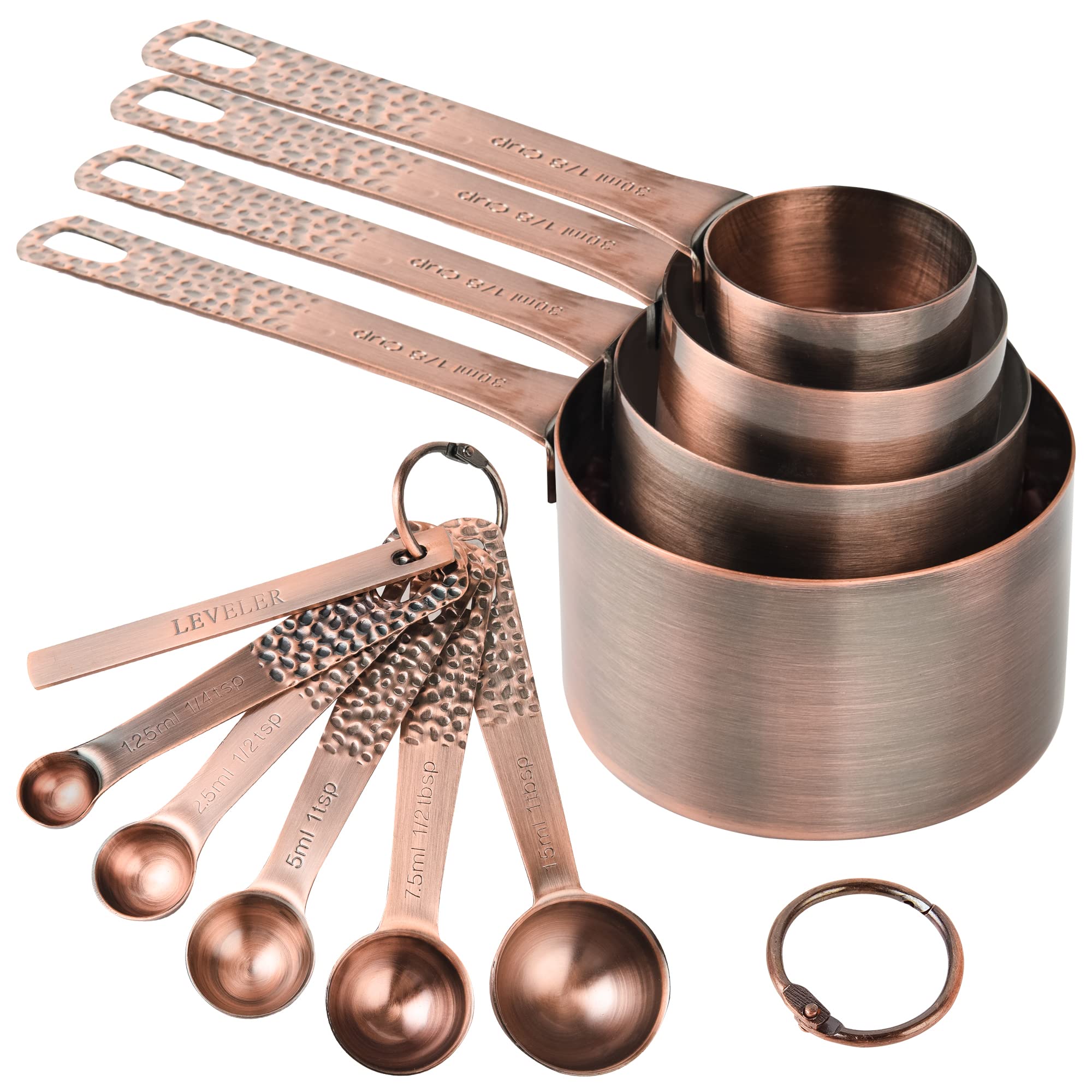 Smithcraft Measuring Cups And Spoons Set, 10 Piece Measuring Cup Set, Copper Measuring Cups Spoons, Nesting 4 Metal Measuring Cu