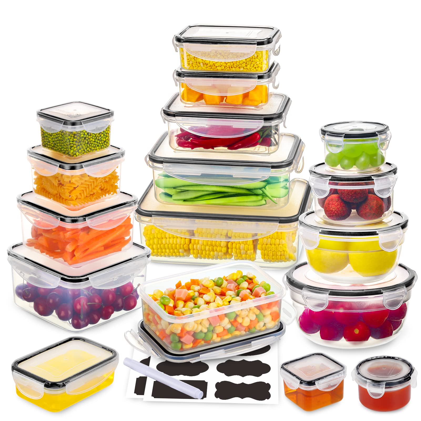 34 Pcs Food Storage Containers Set With Airtight Lids (17 Lids &17 Containers) - Bpa-Free Plastic Food Container For Kitchen Sto