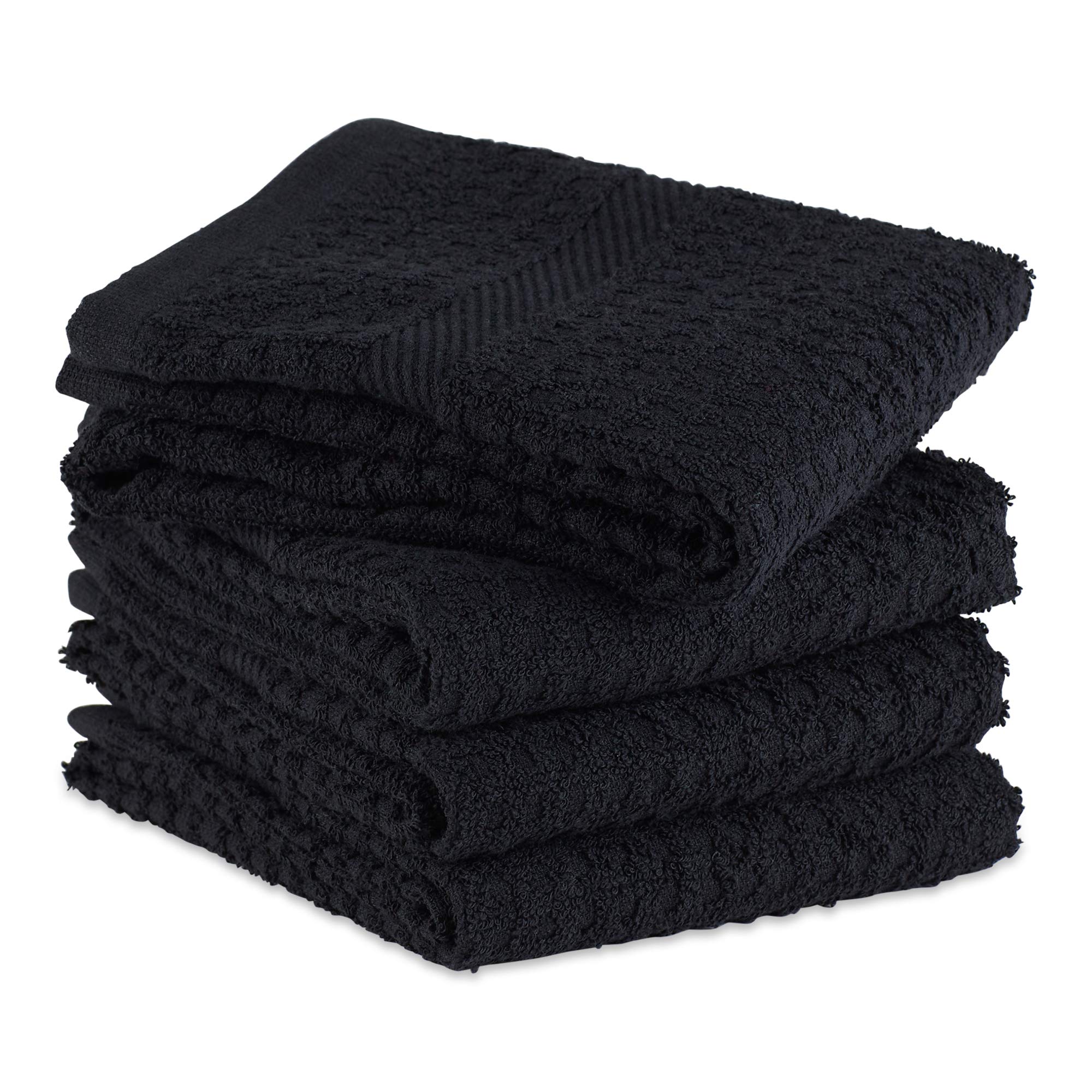 Dii Basic Terry Collection Waffle Dishtowel Set, 15X26, Solid Black, 4 Piece