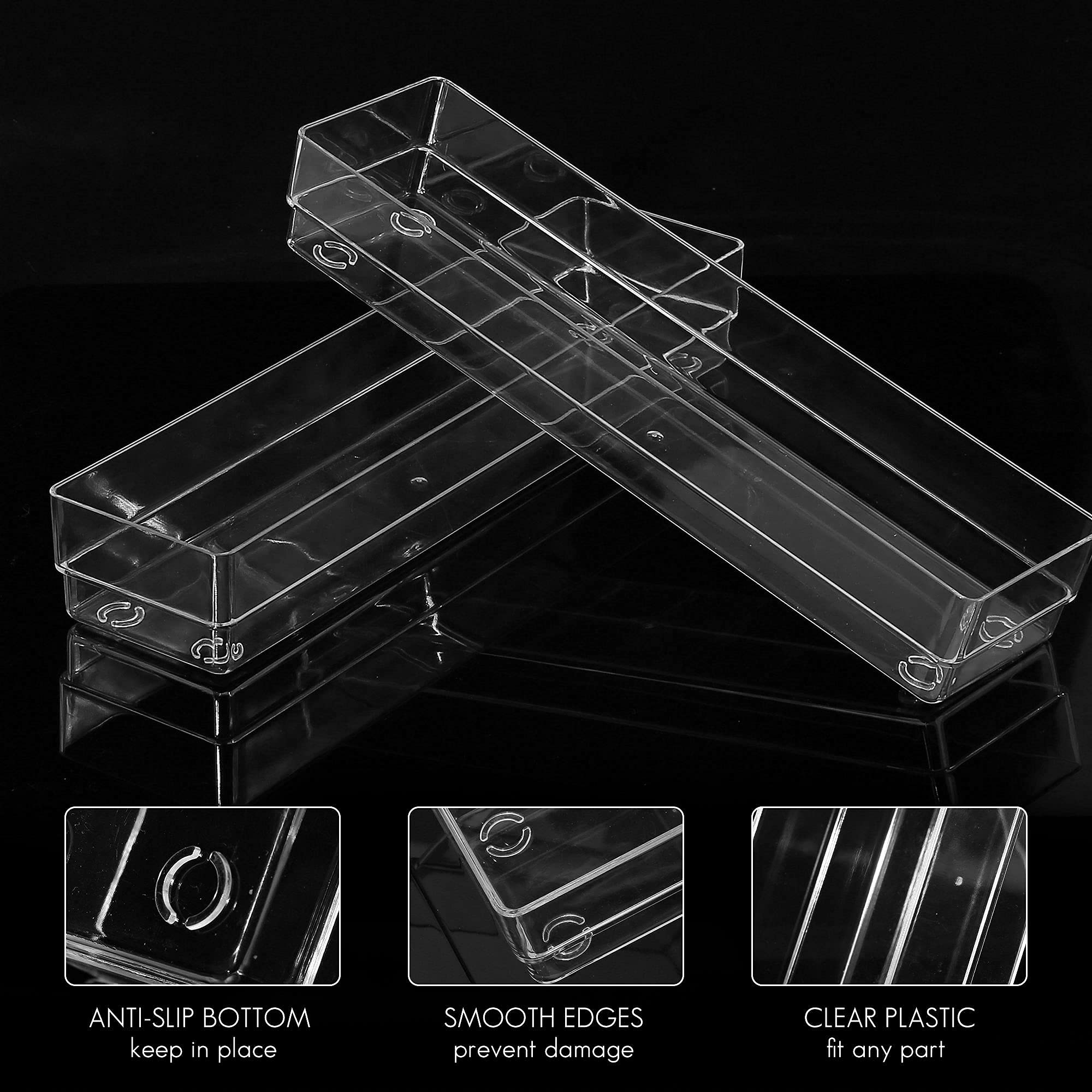LotFancy Clear Drawer Organizers, 12    x 3    x 2   , Set of 3, Drawer Organizer Trays for Desk, Plastic Storage Bins for Bathr