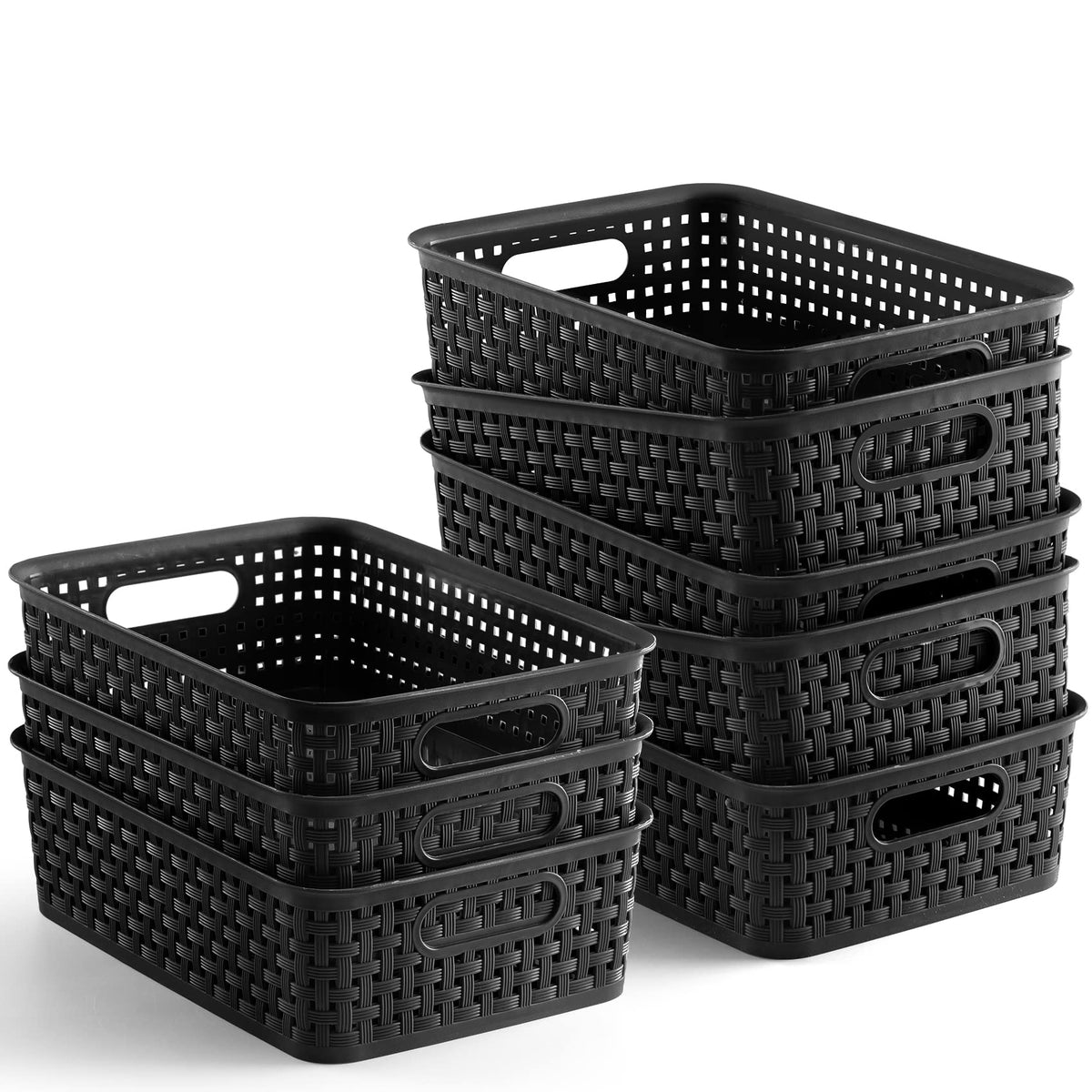 [ 8 Pack ] Plastic Storage Baskets - Small Pantry Organization And Storage Bins - Household Organizers For Laundry Room, Bathroo