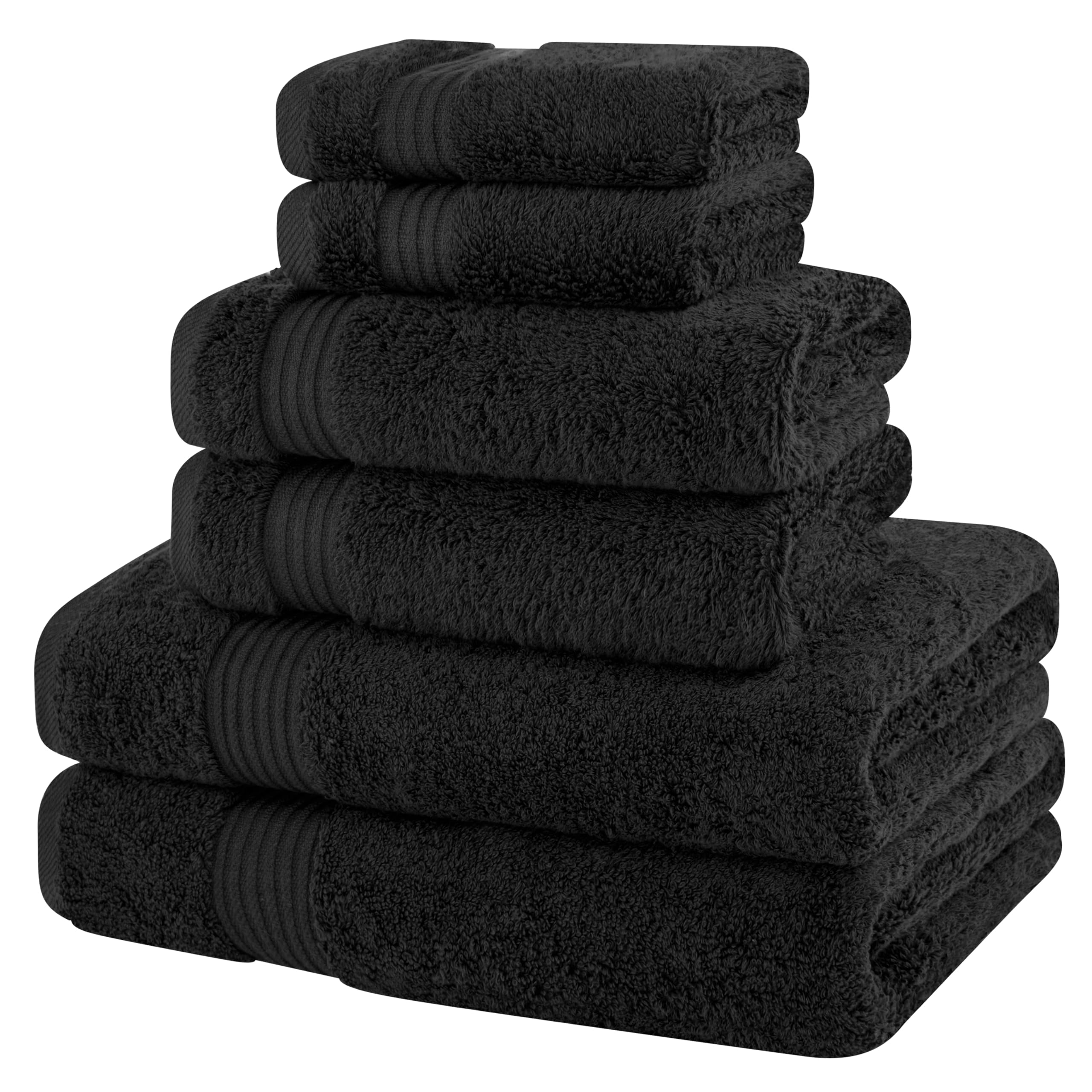 Cotton Paradise Black 6 Piece Towel Set, 100% Cotton Turkish Towels For Bathroom, 2 Bath Towels 2 Hand Towels 2 Washcloths Soft