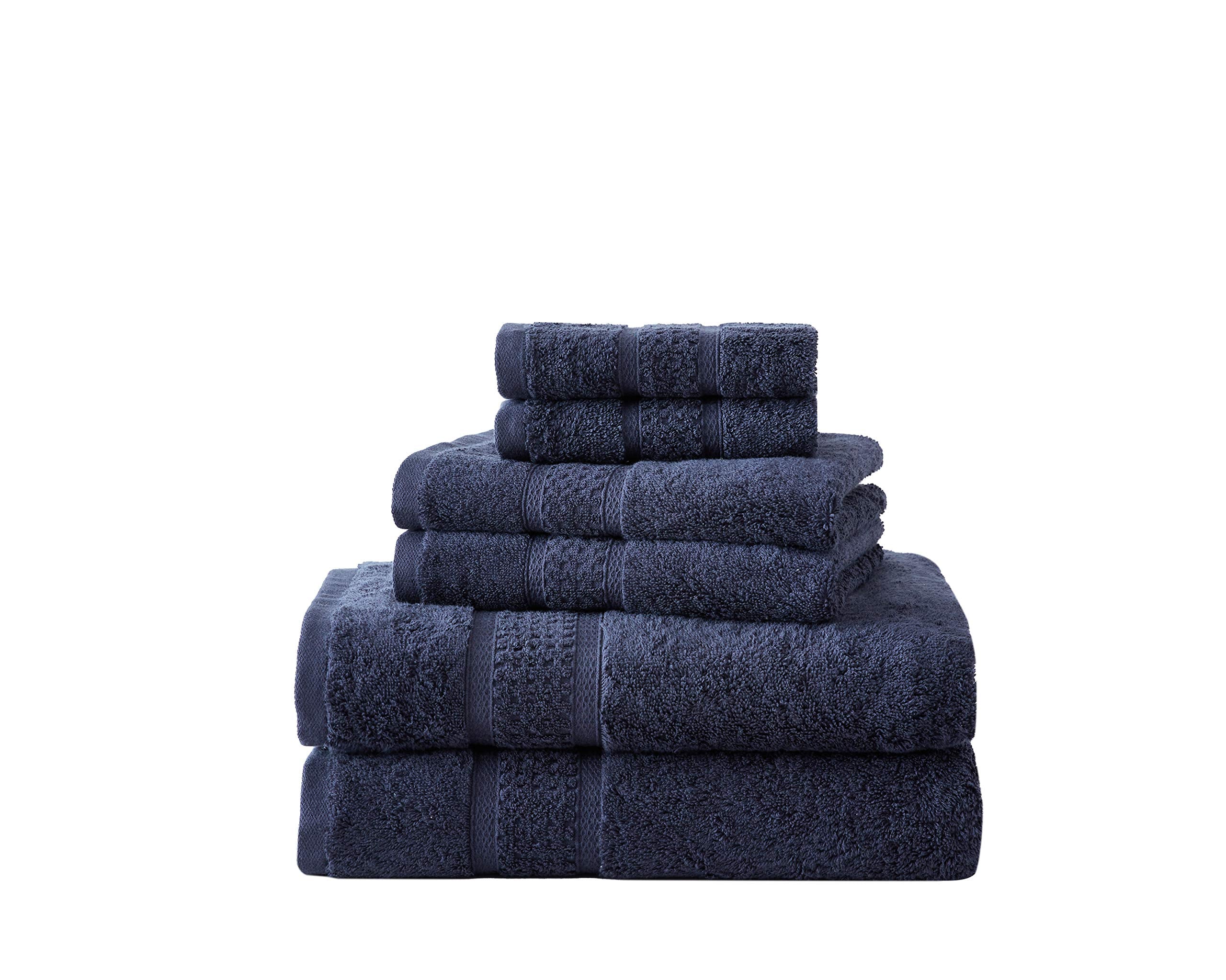 Nautica - 6 Piece Bath Towels  Absorbent & Fade Resistant Cotton Towel Set  Fashionable Bathroom Decor (Oceane Navy  6 Piece)