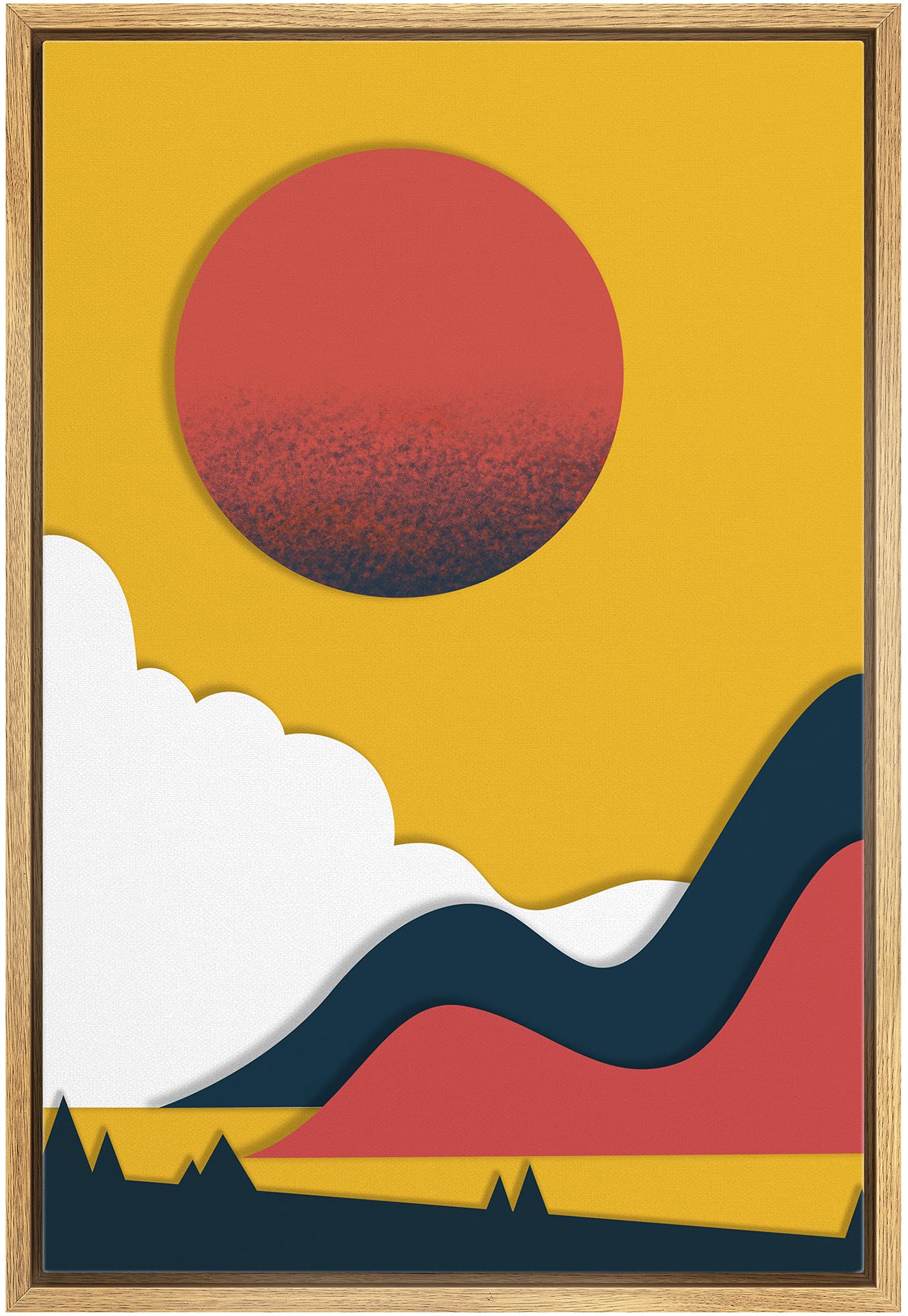 Idea4Wall Framed Canvas Print Wall Art Black And Red Mountain Range With Clouds Nature Wilderness Illustrations Modern Art Rusti