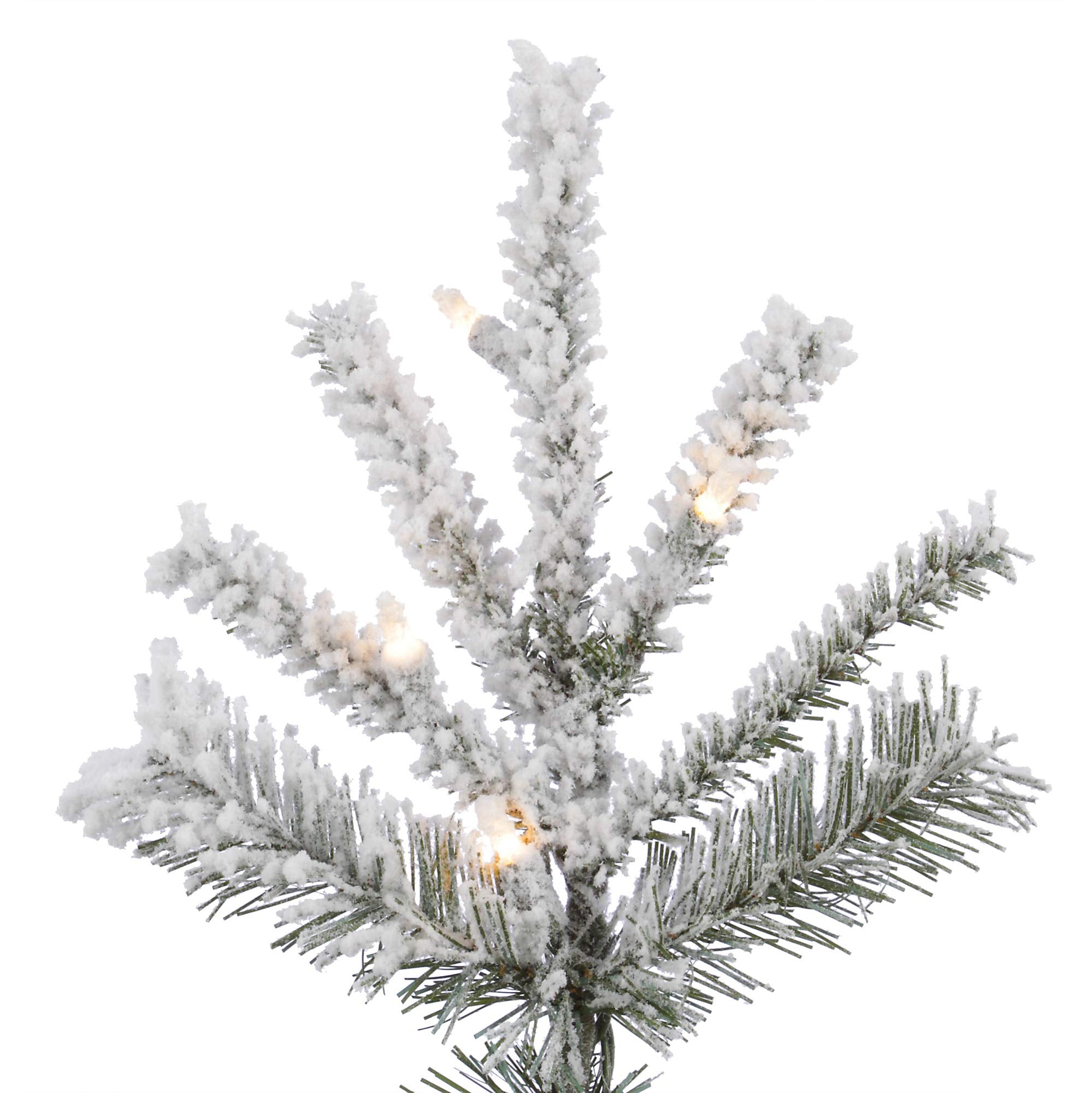 Vickerman 4.5' Tall Flocked Sierra Fir Slim Artificial Christmas Tree, Pure White LED Dura-Lit Lights - Snow Covered Faux Tree -