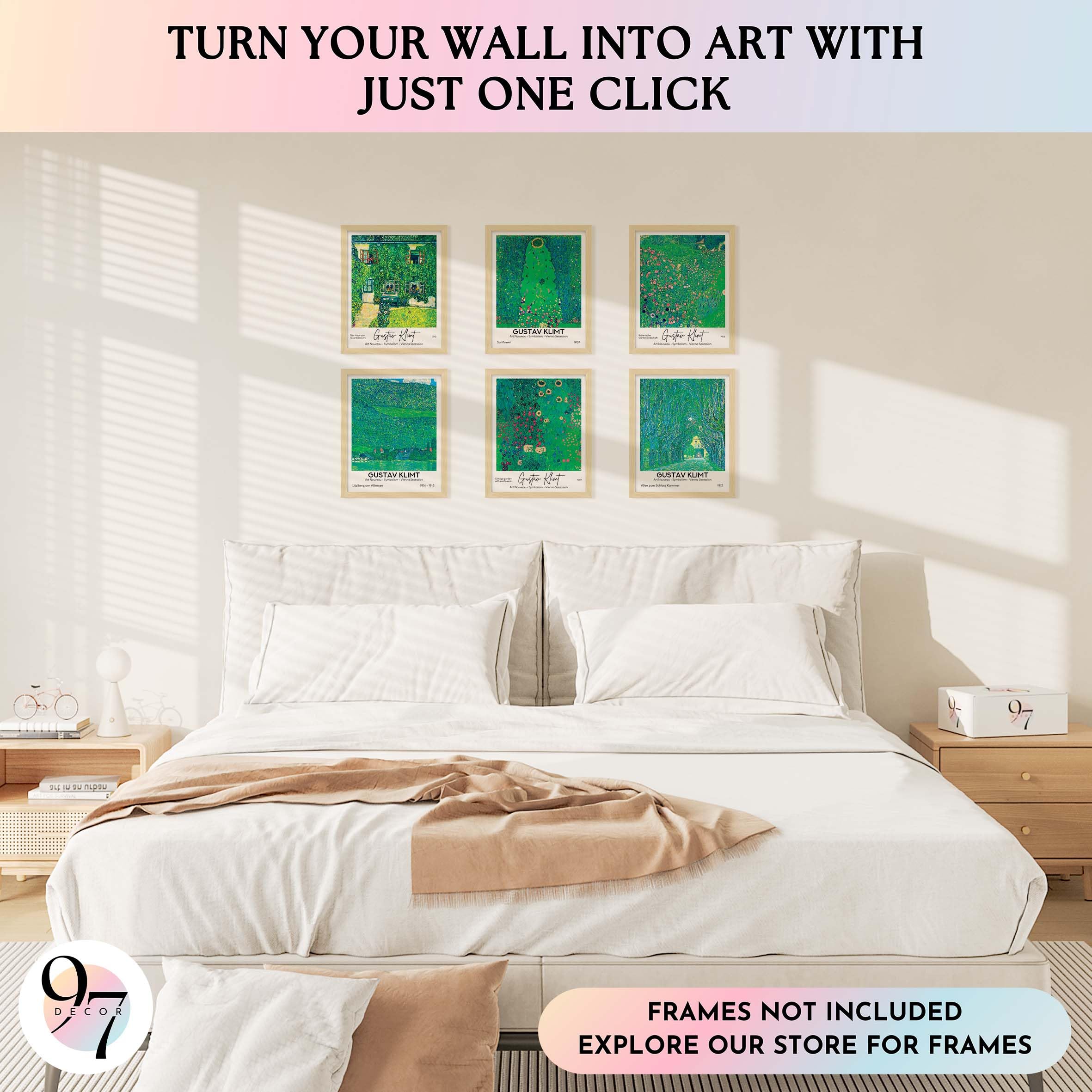 97 Decor Gustav Klimt Wall Art Prints - Gustav Klimt Poster  Art Nouveau Decor  Famous Painting Prints  Botanical Nature Wall Art Green Artwork Landscape Sunflower Pictures for Home (8x10 UNFRAMED)