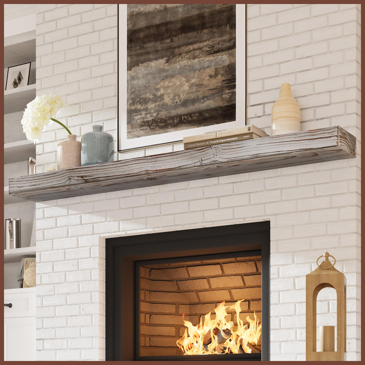Fireplace Mantel, 72 In Handcrafted Solid Mantel Shelf With Invisible Heavy Duty Metal Bracket, Floating Mantel Shelf, Dark Brwo
