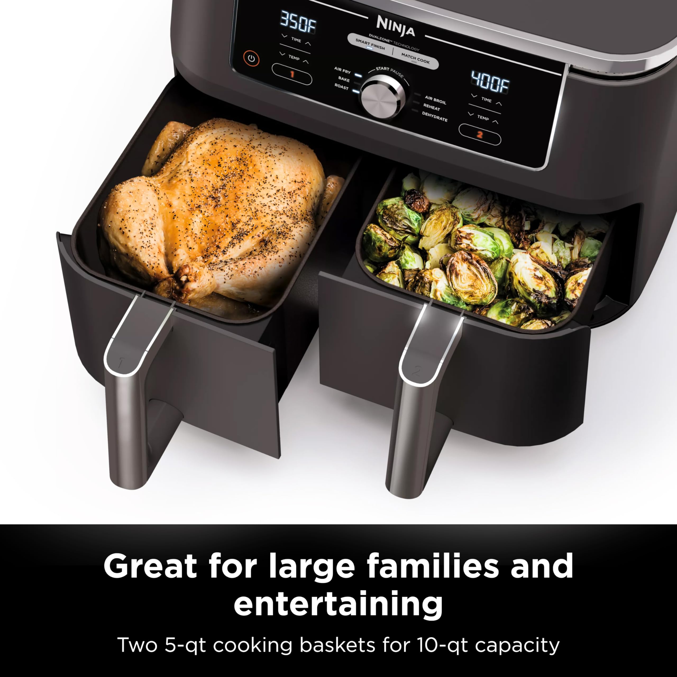 Ninja Dz401 Foodi 10 Quart 6-In-1 Dualzone Xl 2-Basket Air Fryer With 2 Independent Frying Baskets, Match Cook & Smart Finish To
