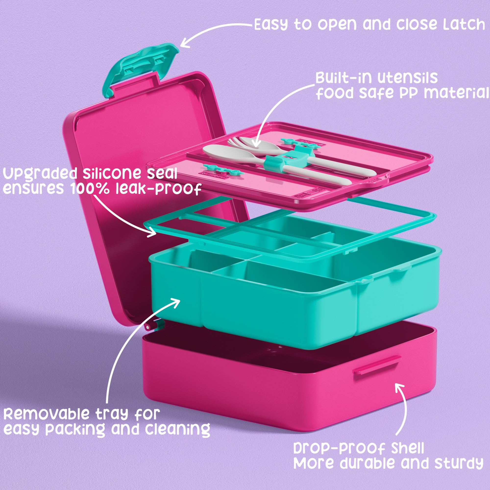 Fimibuke Bento Lunch Box For Kids - Leak Proof Toddler Bento Box With 4 Compartments Bpa Free Dishwasher Safe Lunch Container Wi