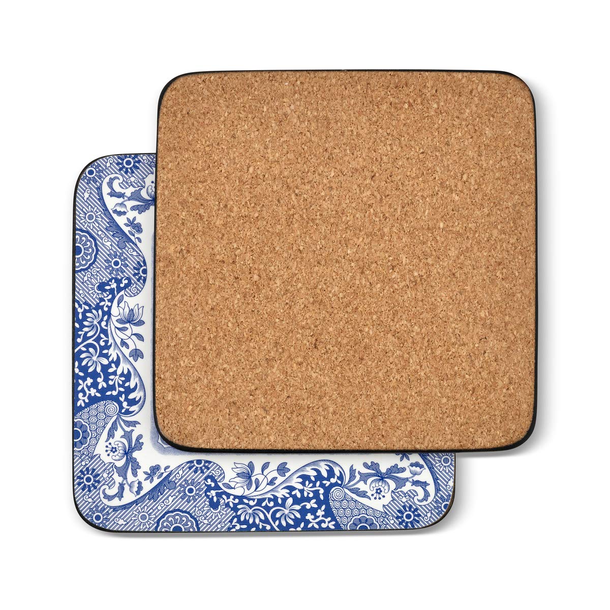 Spode Pimpernel Blue Italian Coasters Set of 6, 4" x 4", Cork Backing, Elegant Design, Protects Furniture, Easy to Clean