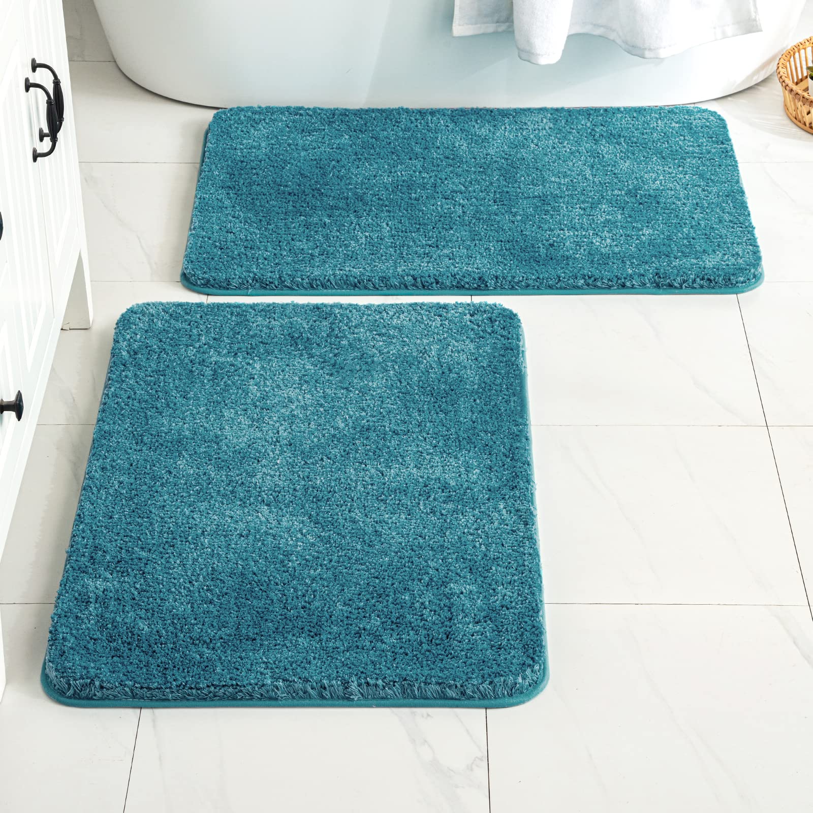 Miulee Teal Bathroom Rugs Set 2 Piece, Non Slip Bath Mat With Absorbent Microfiber, Ultra Soft Thick Rugs For Bathroom Floor Tub