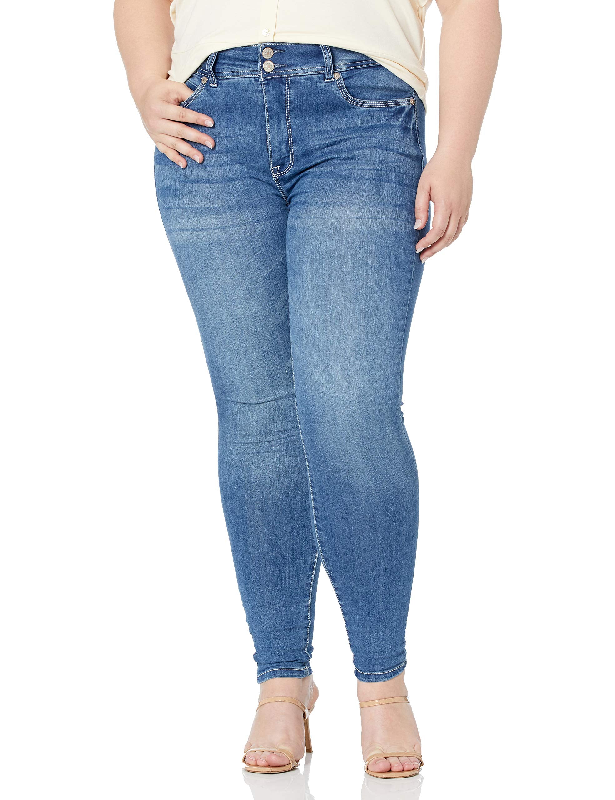 Wallflower Womens Ultra Skinny Mid-Rise Insta Soft Juniors Jeans (Standard And Plus), Florence, 14 Plus