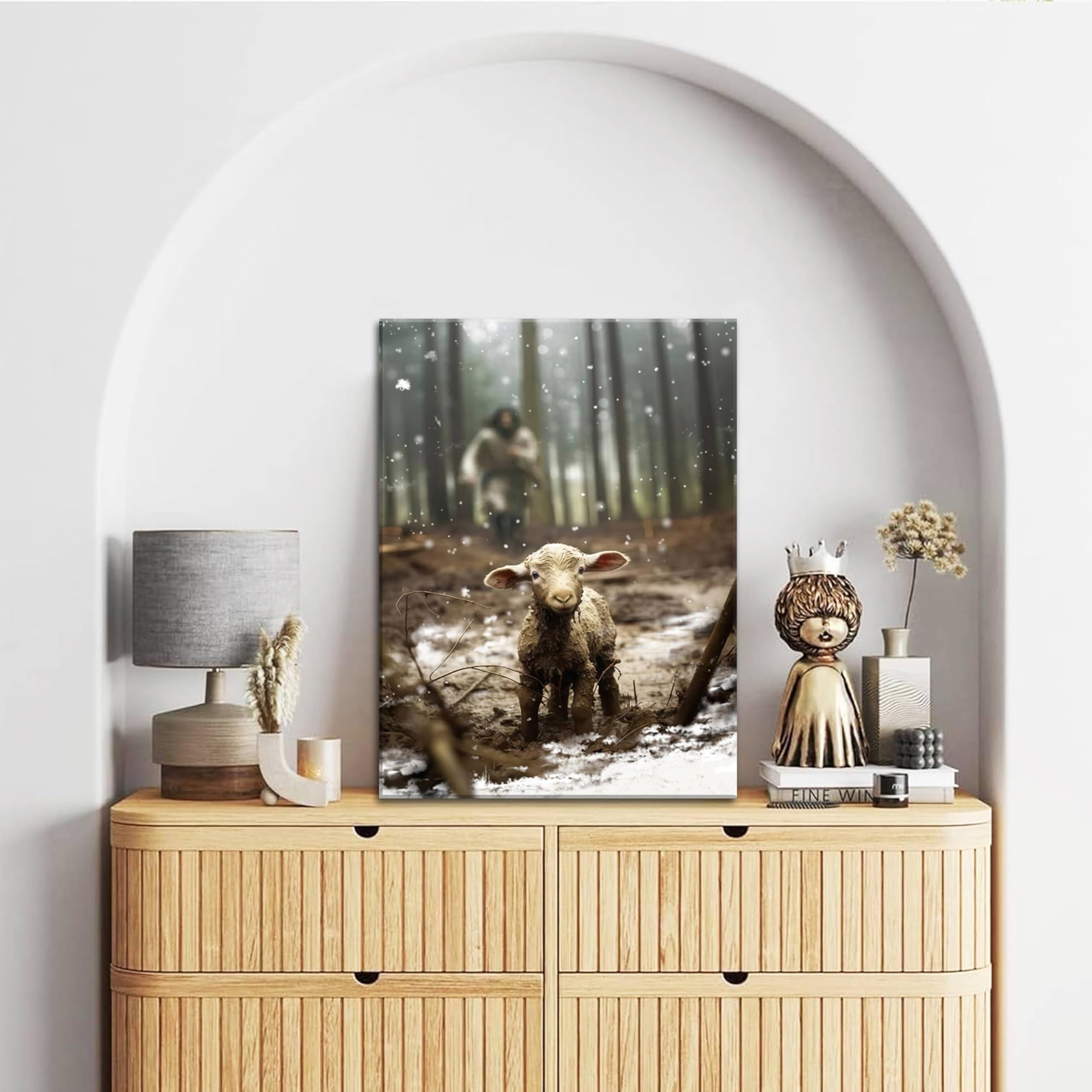 Jesus And Lamb Christian Wall Art, Jesus Saves The Lost Lamb Canvas Wall Decor, Jesus Lamb Of God Posters Paintings Prints For L