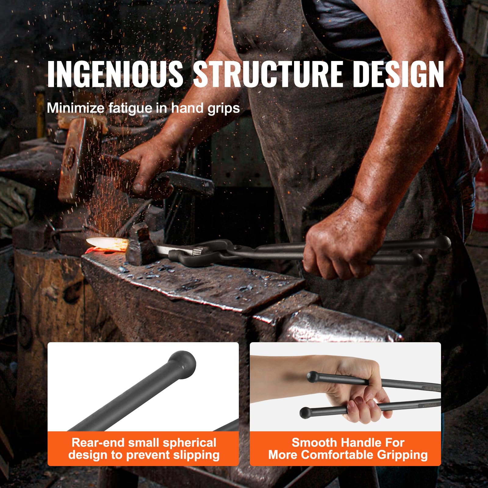 Vevor Blacksmith Tongs, 18    V-Bit Bolt Tongs, Carbon Steel Forge Tongs With A3 Steel Rivets, For Long, Irregular, And Nail-Sha